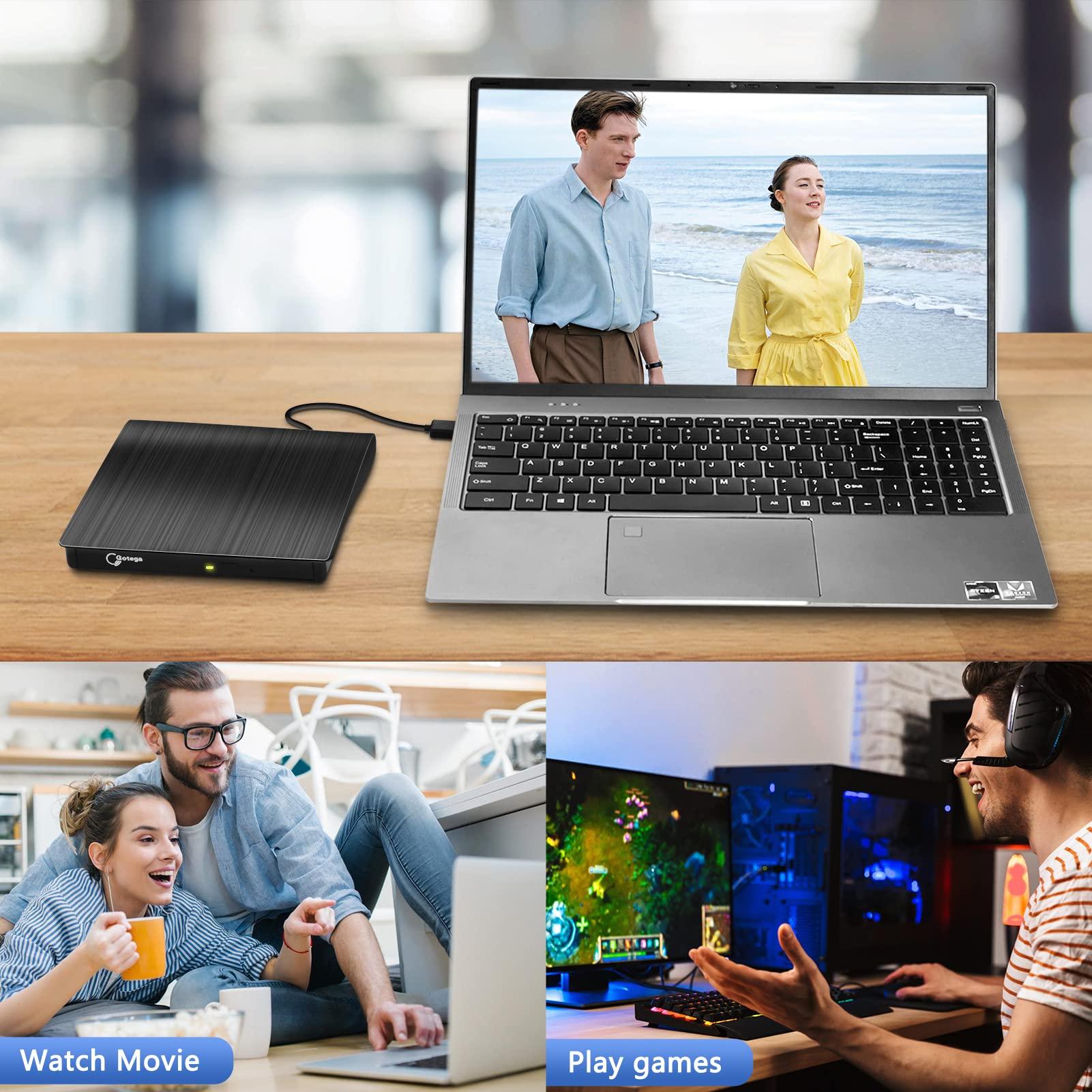 Gotega Gotega External DVD Drive, USB 3.0 Portable +/-RW , DVD Player for CD ROM Burner Compatible with Laptop Desktop PC Windows Linux OS Apple Mac Black
