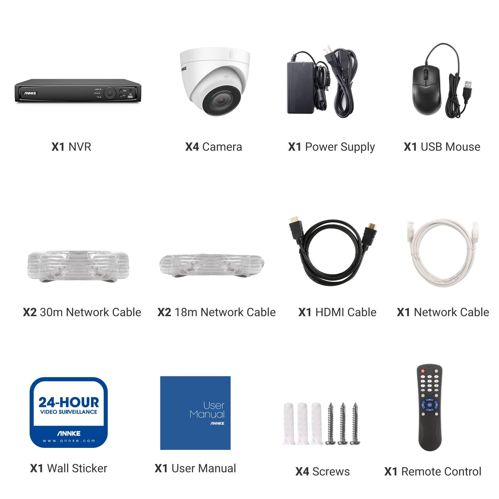 ANNKE ANNKE H800 4K Security Camera System, 8MP 8CH NVR and 4X PoE Turret 4K Cameras Built-in Microphone, IP67 Weatherproof, 120dB WDR & 3D DNR, Smart IR & 100ft EXIR Night Vision(NO HDD Included)