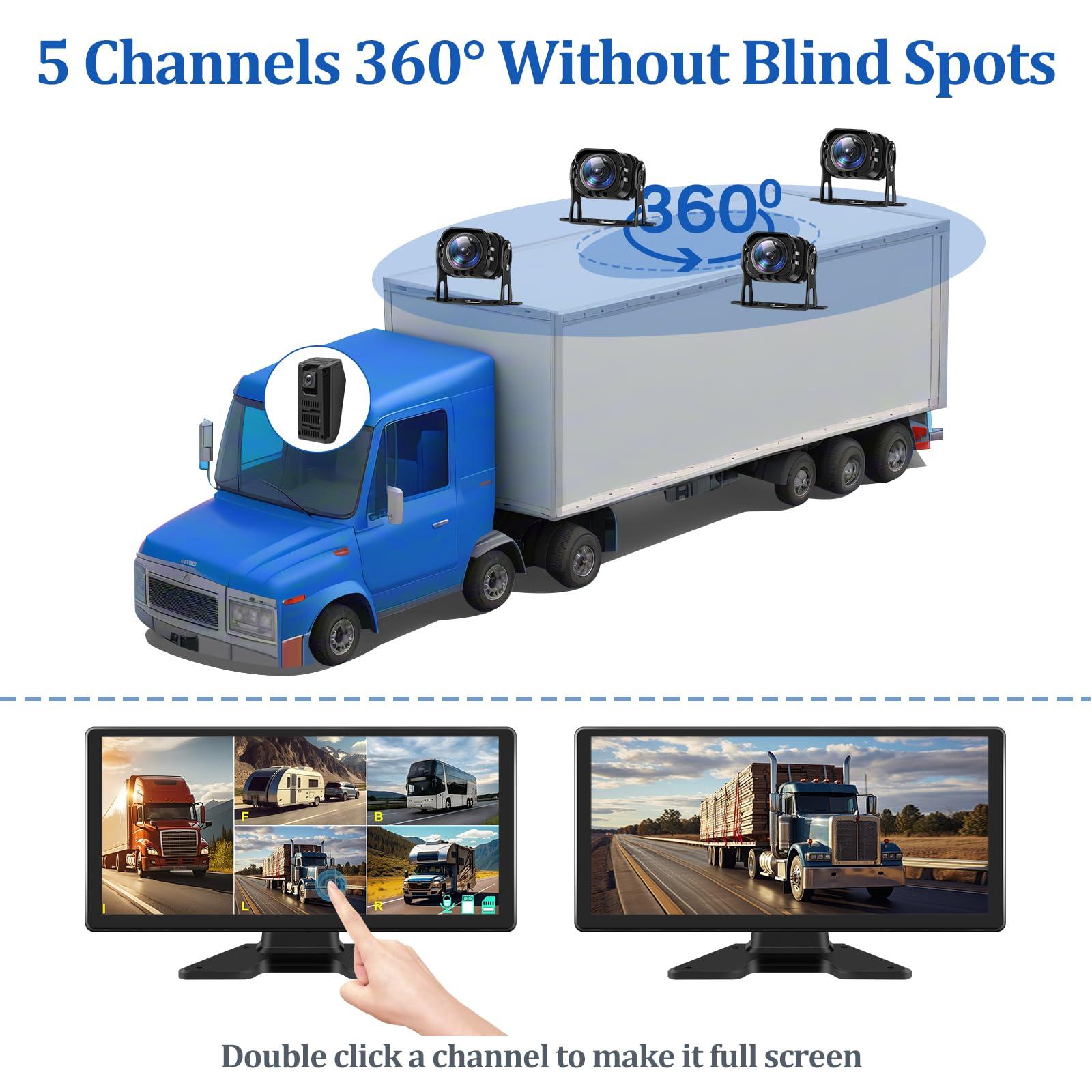 VEKOOTO 4K Backup Camera System with 10.36\" IPS 5-Channel Touch Screen Monitor Rear Side View 5 AHD Camera DVR Recording Backup Heavy Duty Camera for Truck Bus RV Trailer Semi Box EH5 VEKOOTO