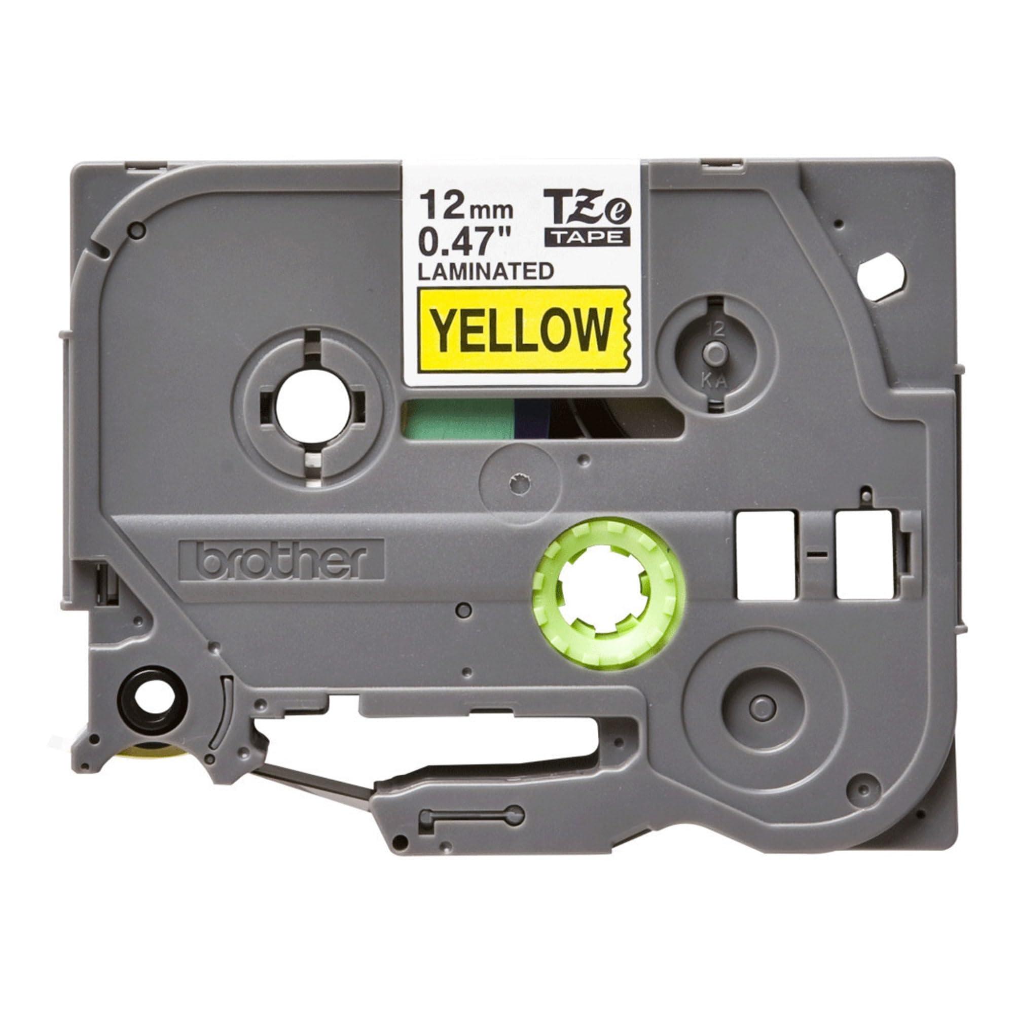 Brother Brother Genuine P-Touch, TZe-6312Pk Laminated Label Tape, " (12mm) x 26.2" (8M), Black on Yellow, Pack Of 2-Pack