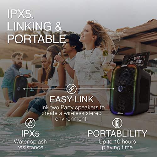 Brookstone Brookstone Bluetooth Speakers, IPX5 Waterproof Outdoor Speaker, Portable Bluetooth Speaker with LED Light Show, 60 Watt RMS Speaker, Wireless Charging Pad for Smartphone, Connect Multiple Speakers