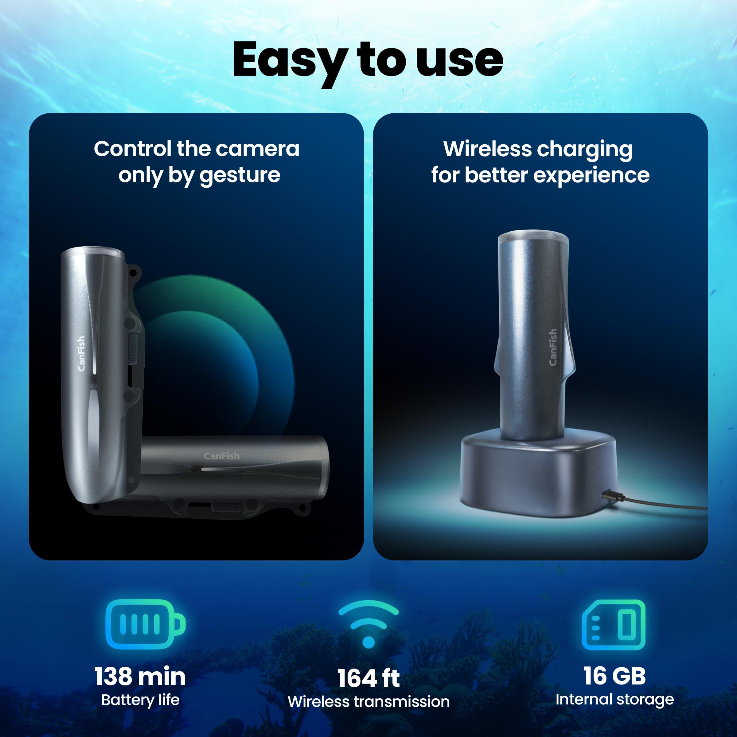 Chasing CanFish Fishing CamX Underwater Fishing Camera, HD 1080P &136Ultra-Wide-Angle,656FT ROV Waterproof/Motion Sensing/Segmented Intelligent Recording/Wireless Charge/App Compatible with iOS and Android