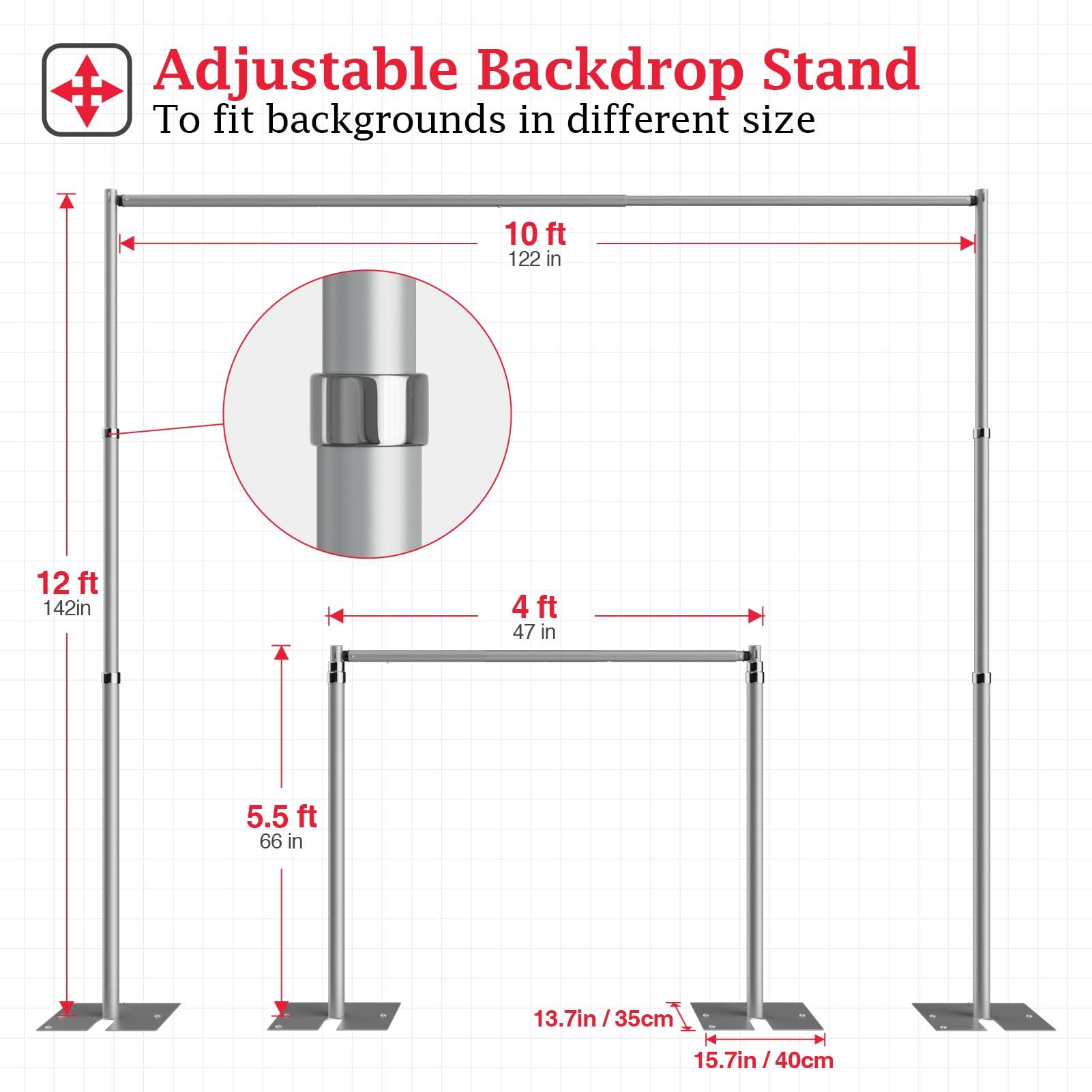 EMART EMART Pipe and Drape Backdrop Stand Kit, 12ftx10ft Heavy Duty Adjustable Photo Background, Metal Frame with Flat Base for Wedding, Birthday Party, Banquet Decorations