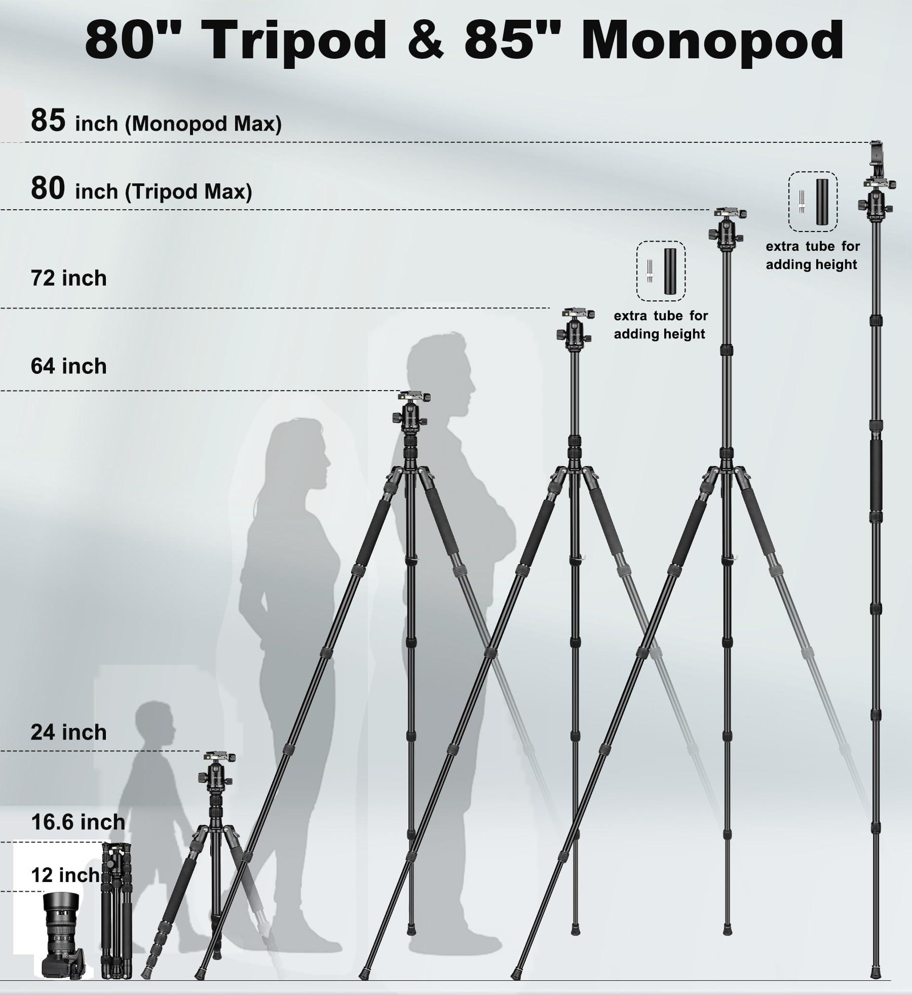 Victiv 80/85 inches Heavy Duty Tripod for Camera and Phone, 85" Camera Monopod Tripods, DSLR Binoculars Spotting Scope Camcorders Video Tripod Stand, 360 Degree Ball Head, 35 lbs Loads