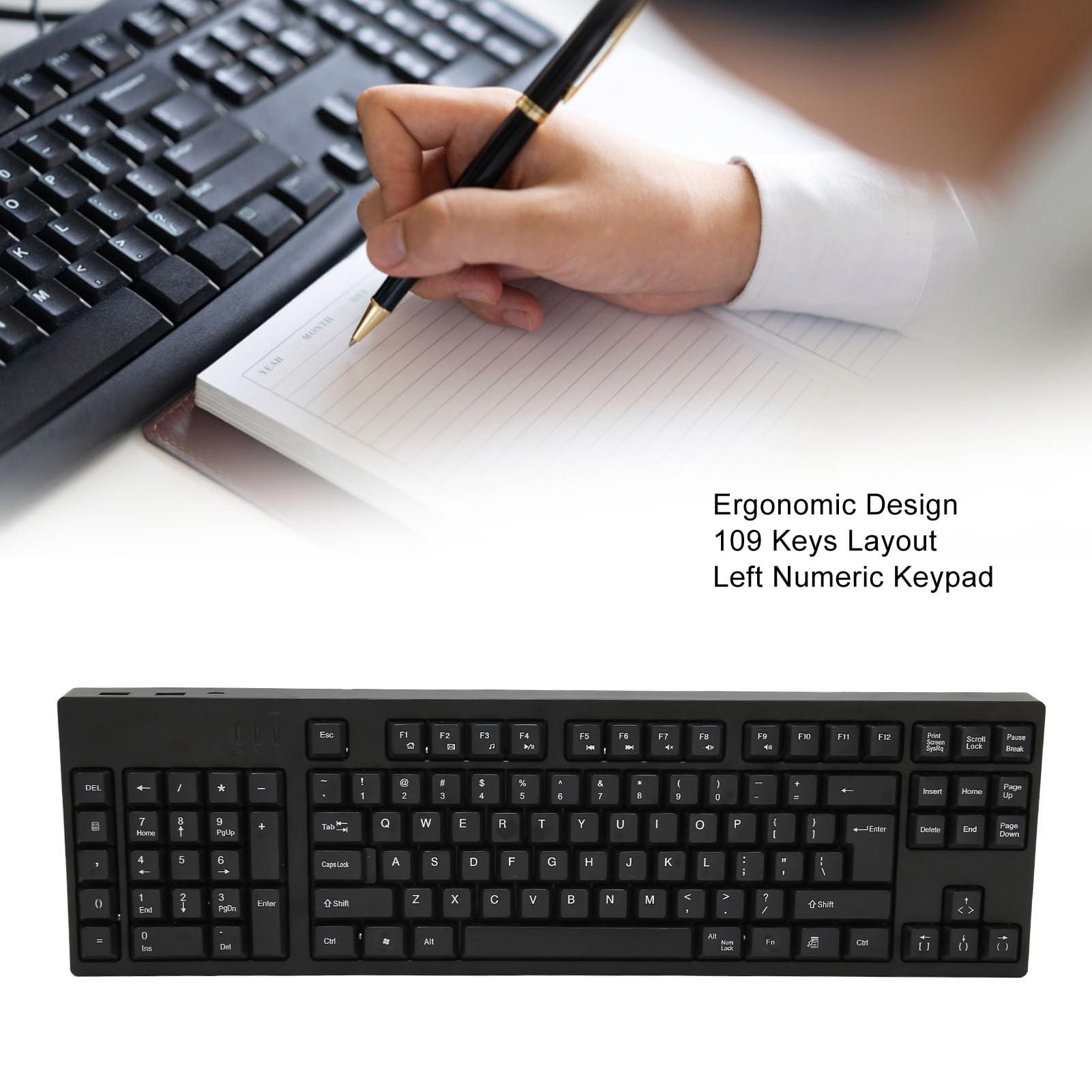 Diydeg Left Handed Mechanical Gaming Keyboard, 109 Keys With Number Pad, Wired Micro USB Connection, Ergonomic for Business, Accounting, Designer, Gamer, Home, Office