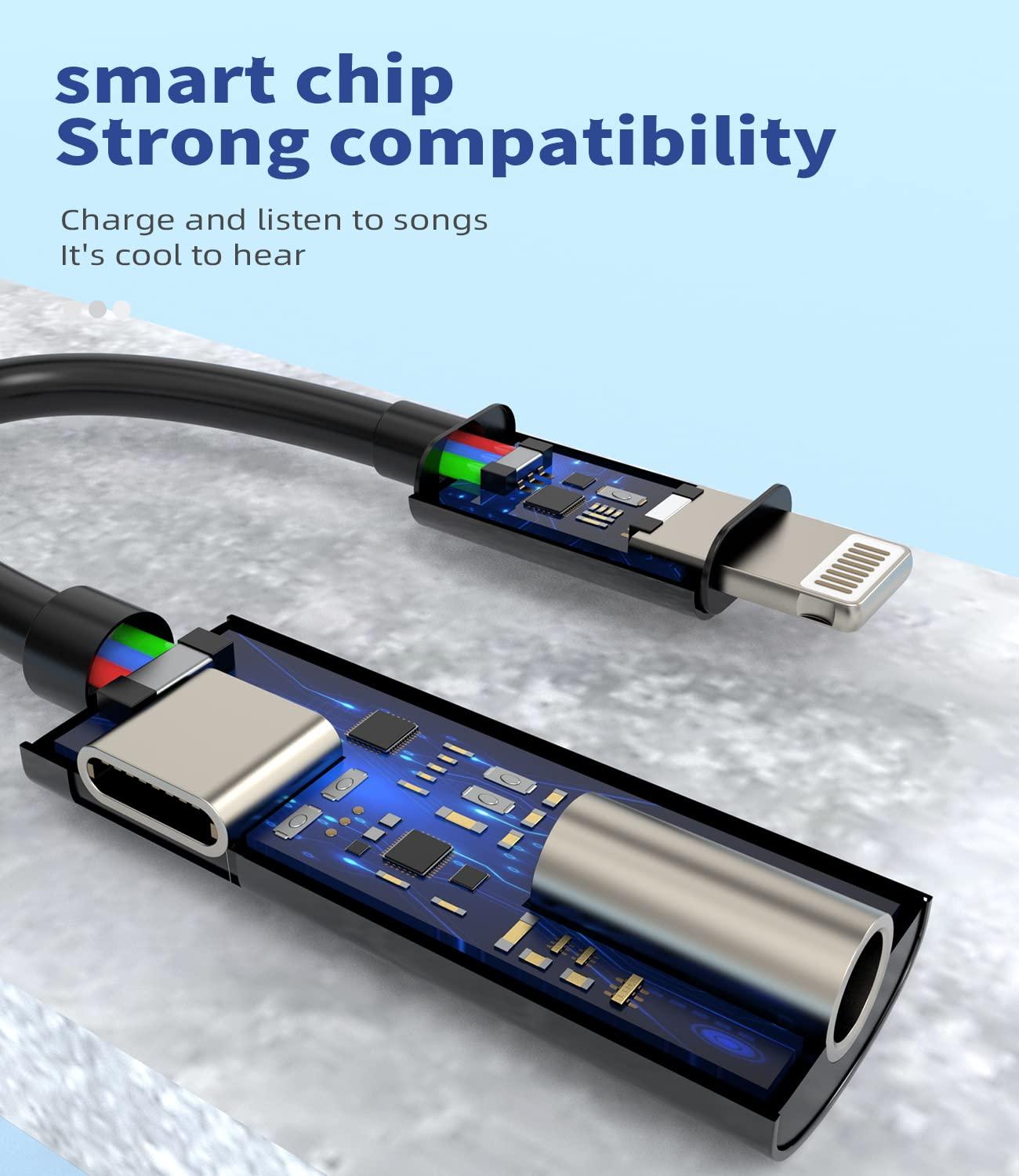 HOYULLI Iphone Adapter for Headphone Jack Lightning to 3.5mm AUX Charger Dongle Splitter Audio Adaptador Para 2in1 Cable Earphone MFI Certified Compatible With 7 8 X Xr 13 12 11 Pro Ipad Music Converter