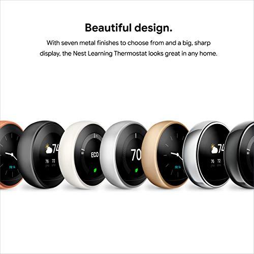 Google Google Nest Learning Thermostat - Programmable Smart Thermostat for Home - 3rd Generation Nest Thermostat - Works with Alexa - Copper