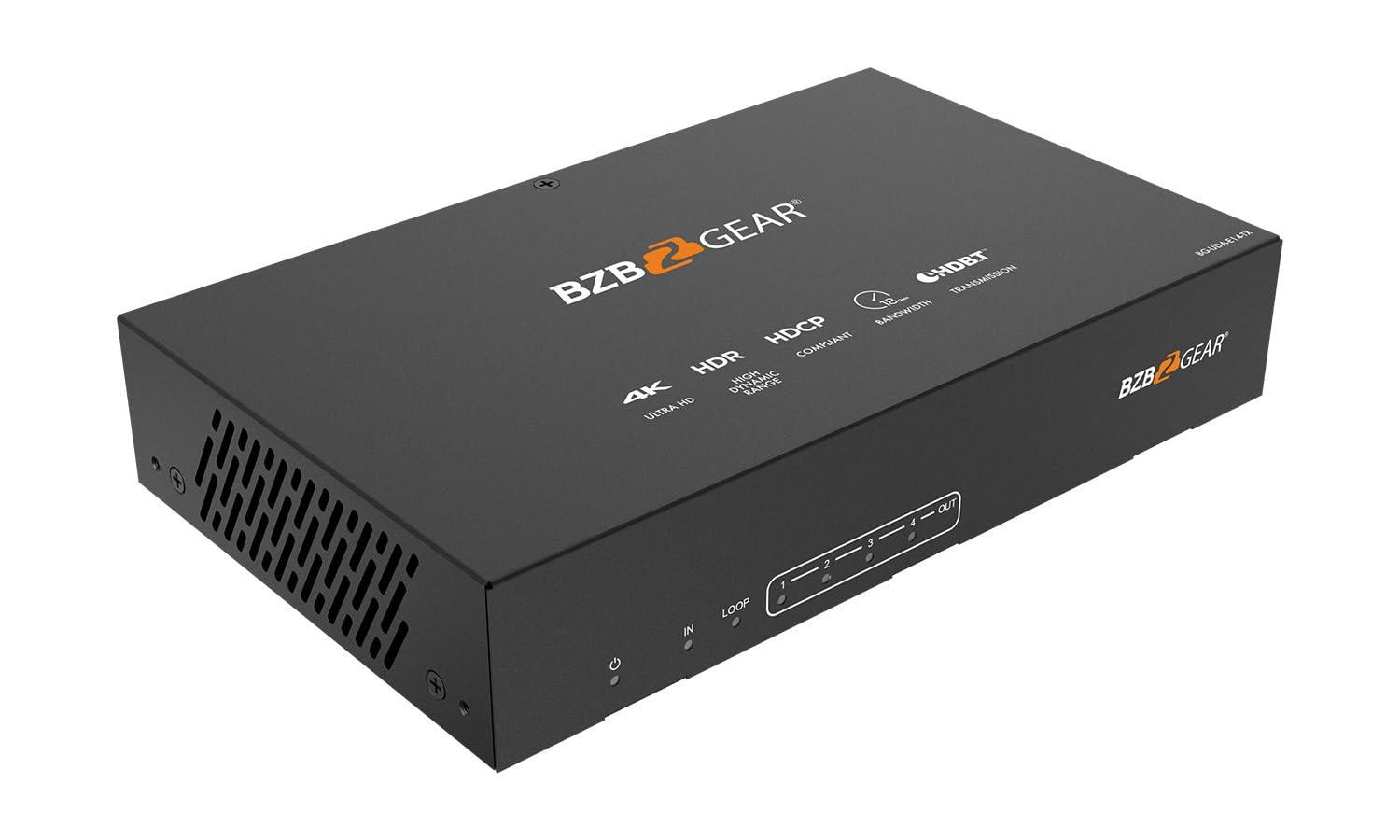 BZB GEAR BZBGEAR 1x4 4K UHD HDMI HDBaset Splitter/Distribution Amplifier Over Category Cable (Kit, Includes 4X RX) - BG-UDA-E14