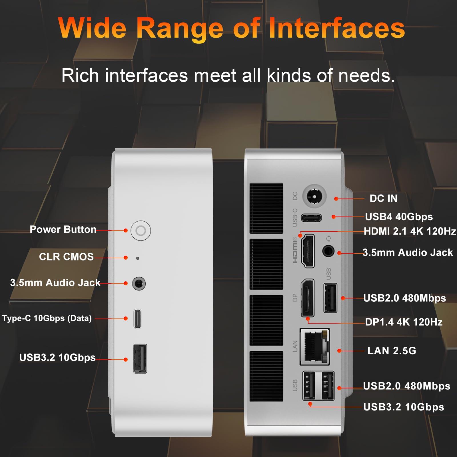Beelink Beelink SER8 Mini PC, AMD Ryzen 7 8745HS(up to 4.9GHz), 32GB DDR5 1TB PCIe4.0 SSD, AMD Radeon 780M Mini Desktop Computer 4K Triple Display HDMI 2.1+DP+USB4/WiFi 6/BT5.2/2.5G LAN, Office/Home/Gaming PC