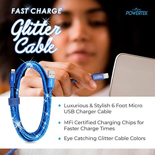 LIQUIPEL LIQUIPEL Powertek Glitter MFi Certified Charger Compatible for Apple iPhone, iPad, 6ft Cable, Lightning to USB Cable Cord, Fast Charging Lightning Cable (Navy Blue)