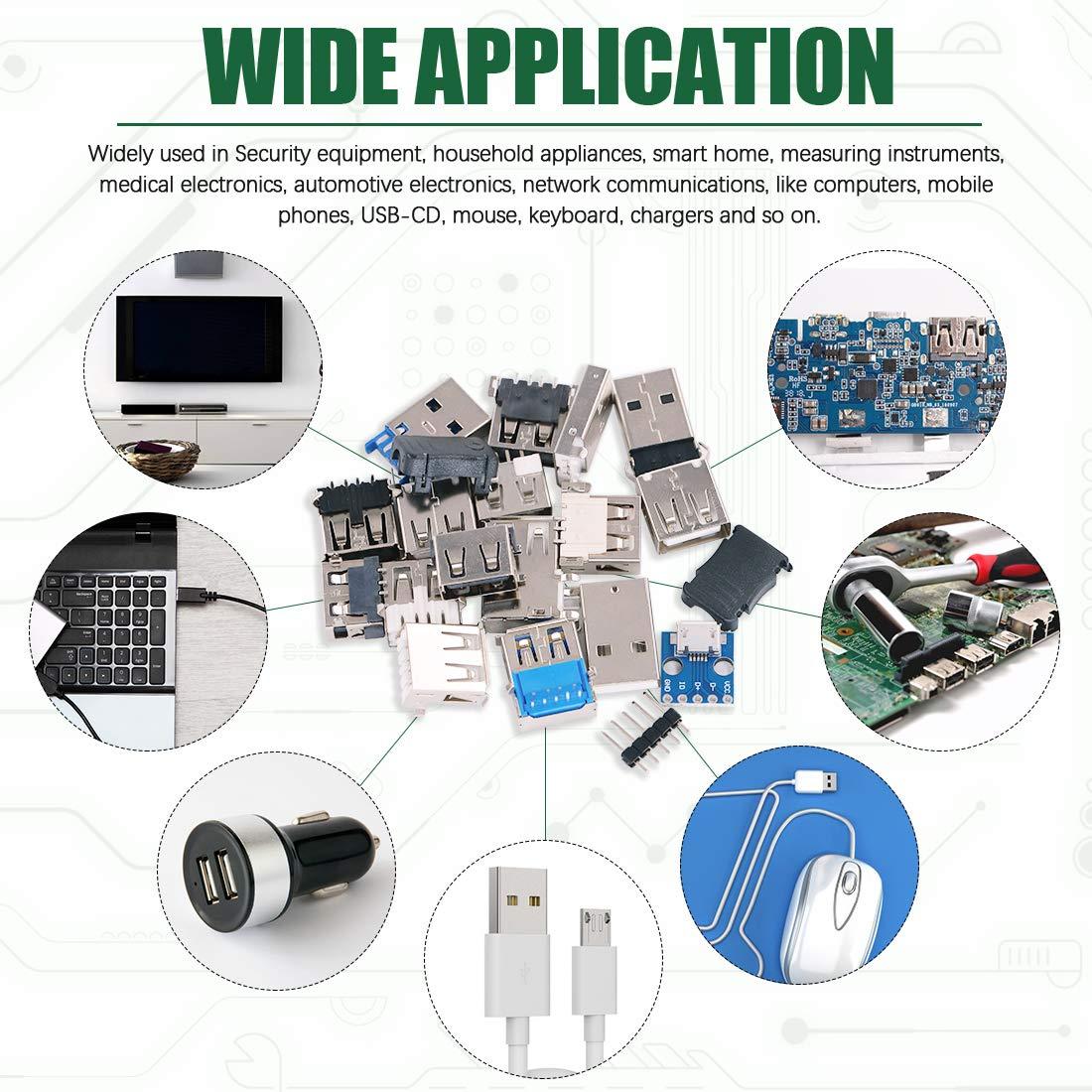 Keadic Keadic 180PCS Micro USB Female Socket Male Socket, USB 2.0, 3.0 Male Female Jack Socket Connector Set Includes Micro USB Type B 5 Pin T Port Male Connector, 9-Pin Male Port Connectors