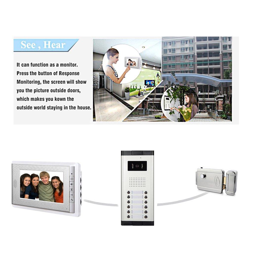 AMOCAM AMOCAM Apartment Video Intercom System, 4 Household Video Doorbell Kits, Wired 7 Inches Monitor, IR Outdoor Camera Support Monitoring, ID Unlock, 2 Way Intercom, 1- Camera and 4-Screen