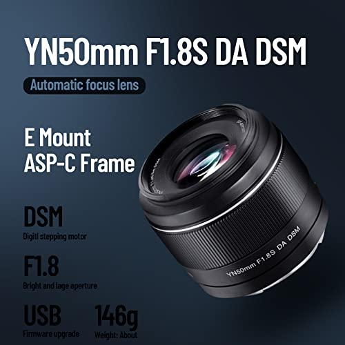 YONGNUO YONGNUO YN50mm F1.8S Lens, 50mm F1.8 Larege Aperture, APS-C Standard Prime E-Mount, Auto Manual Focus AF MF USB for Sony Cameras Black