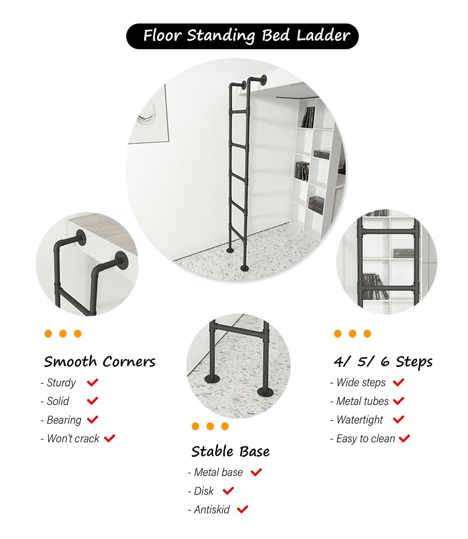 LSMKKA Rv Bunk Ladder 48 55 Inch 60 63 72 80 91" Basement Egress Ladder, Black Floor Standing Window Well Ladder 3 4 5 6 10 12 Step Ladders with Mount Discs, Adults Kids Safety Climb Stool (Color : Black,