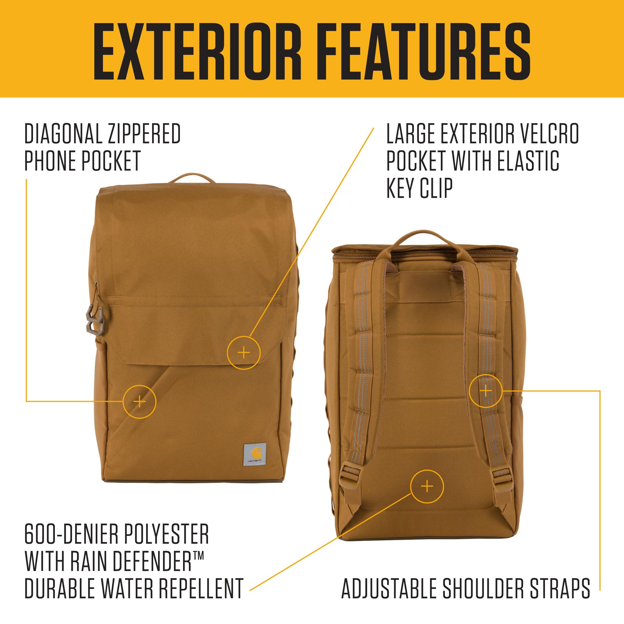 Carhartt Carhartt 21L Top-Load Backpack, Durable Water Resistant Coated Canvas Base W/ 17" Laptop Sleeve, Brown, One Size
