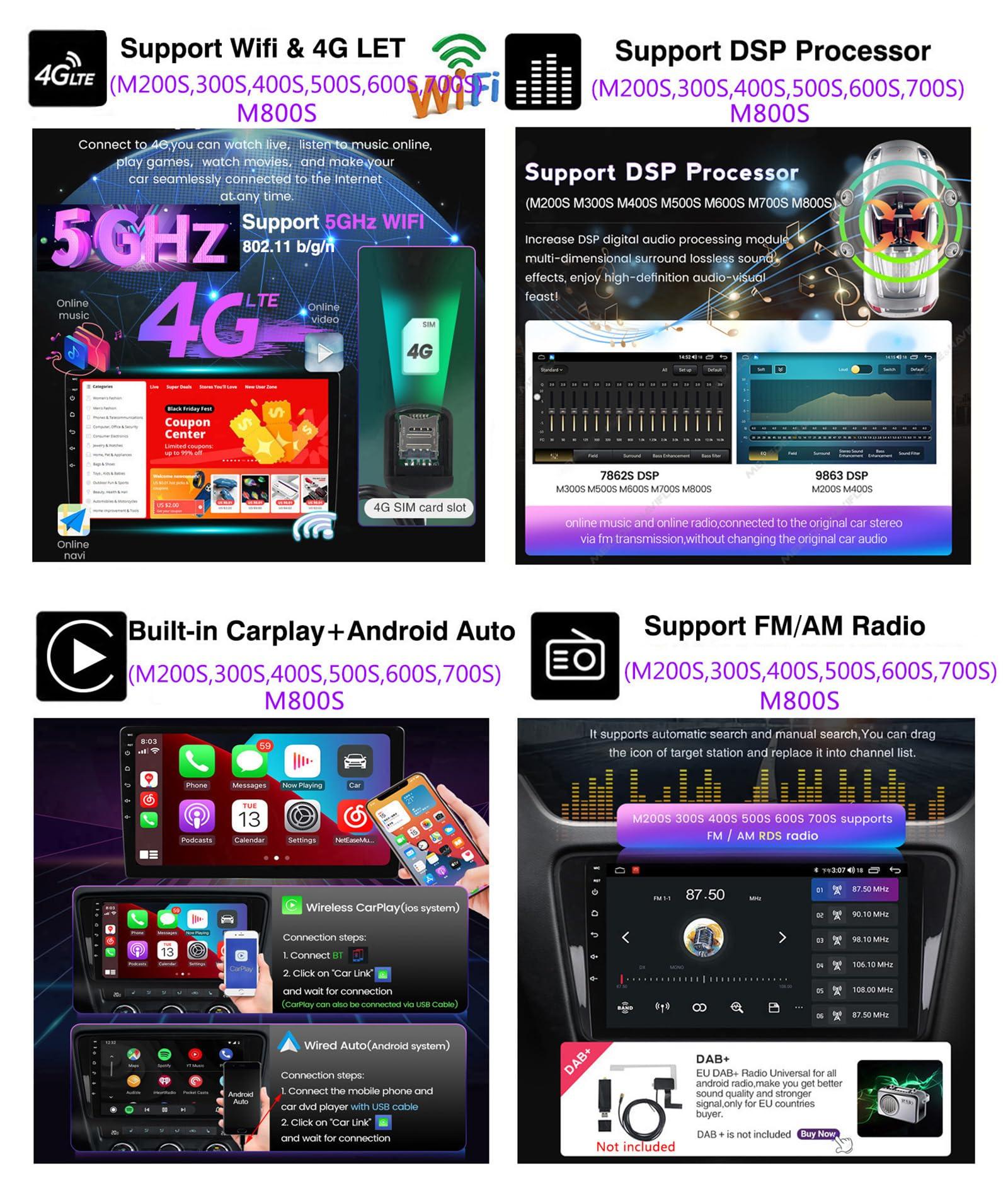 CARUENT Android 12 Car Stereo Carplay/Android Auto for Peugeot 3008 1 2009-2016, 9 Inch Screen Car Radio Support Bluetooth/GPS Navigation/FM RDS/DSP/Wifi/4G/SWC/DAB+Backup Camera,M300s/4+32g