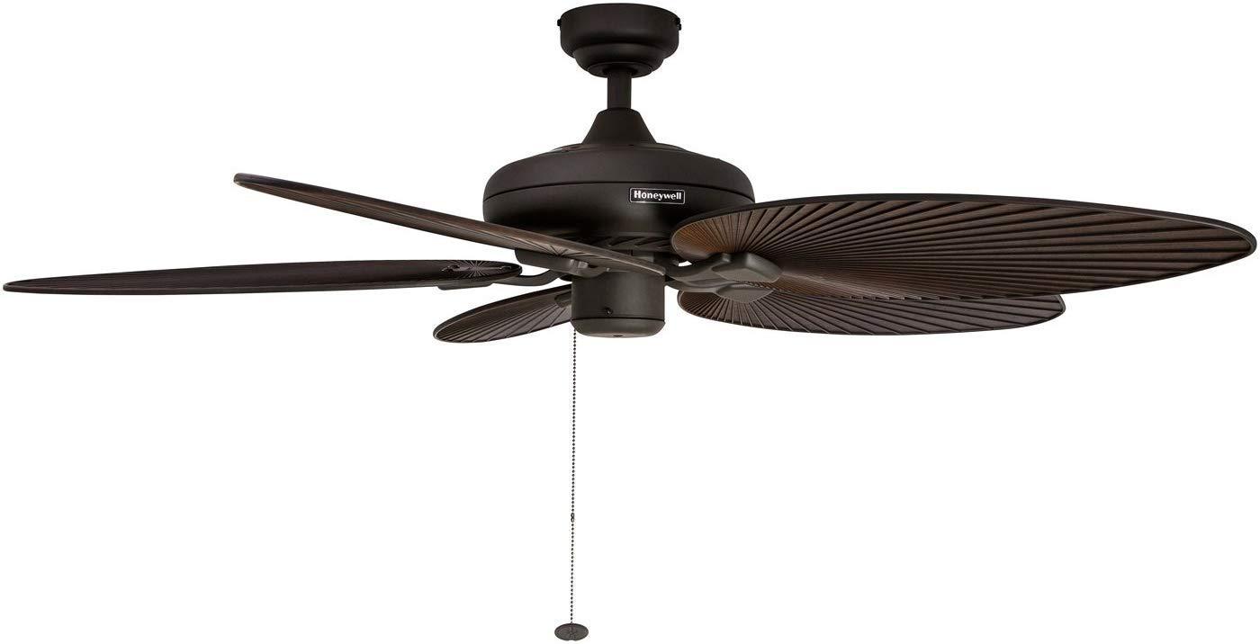 Honeywell Ceiling Fans Honeywell Ceiling Fans Palm Island, 52 Inch Tropical Indoor Outdoor Ceiling Fan with No Light, Pull Chain, Three Mounting Options, 5 Palm Leaf Blades, Wet-Rated - 50207-01 (Bronze)