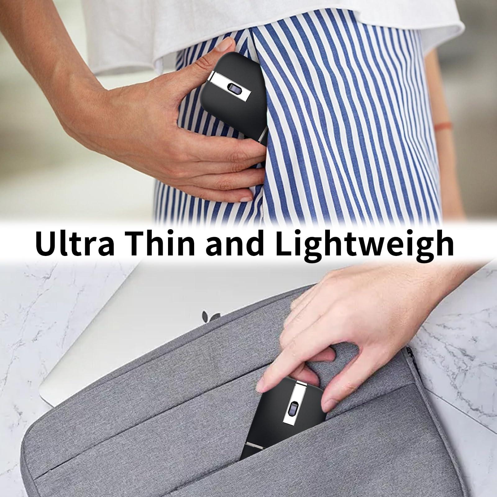 WUDEMWWFE Bluetooth Arc Mouse Wireless Silent Travel Mouse Rechargeable with BT & 2.4G Dual Mode, Slim Rotatable Portable Mobile Mouse, USB Optical Computer Mice for PC Laptop Macbook iPad iPhone Tablet - Black