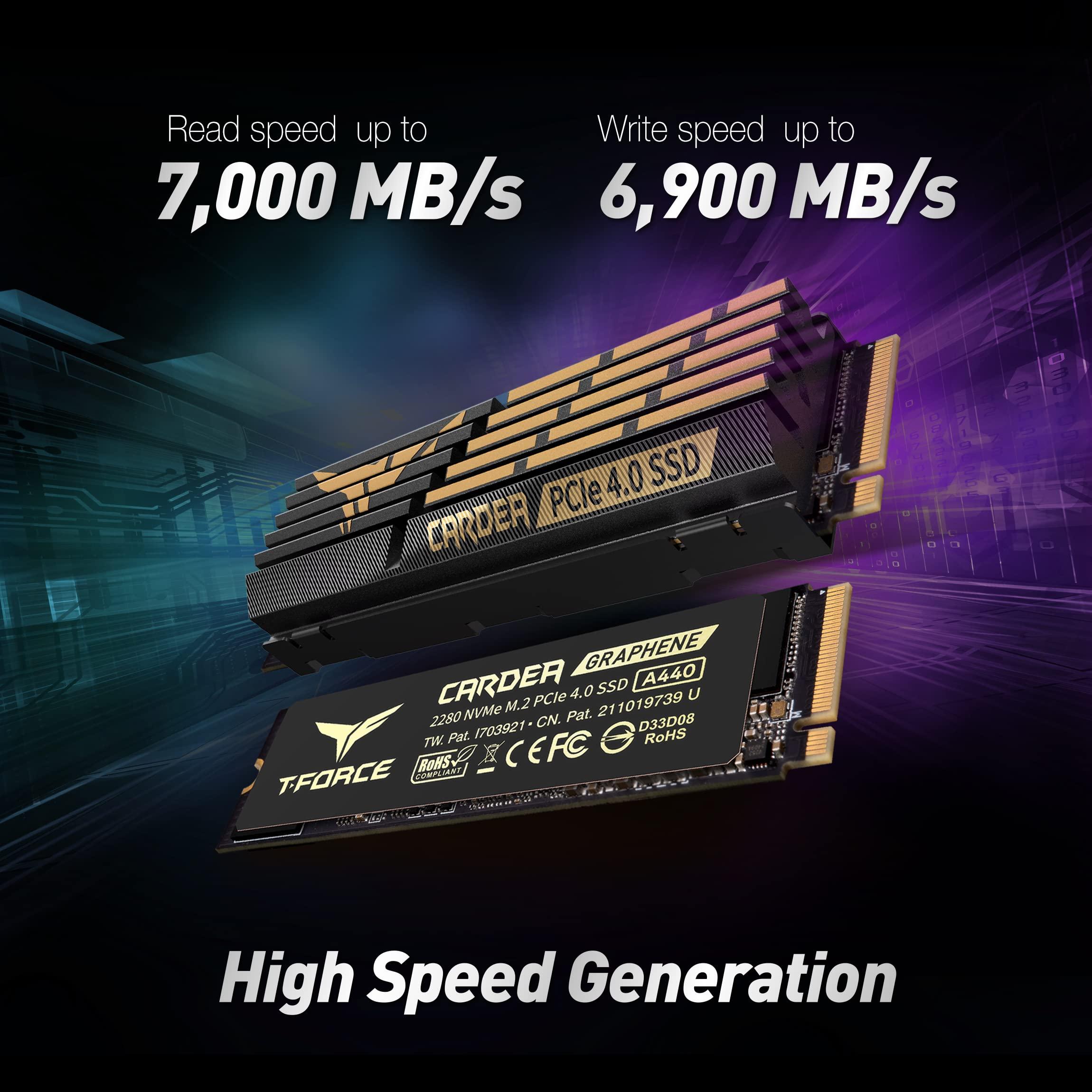 TEAMGROUP TEAMGROUP T-FORCE A440 Aluminum Heatsink 2TB DRAM SLC Cache 3D NAND TLC NVMe PCIe Gen4x4 M.2 2280 Internal SSD R/W 7000/6900 MB/s TM8FPZ002T0C327