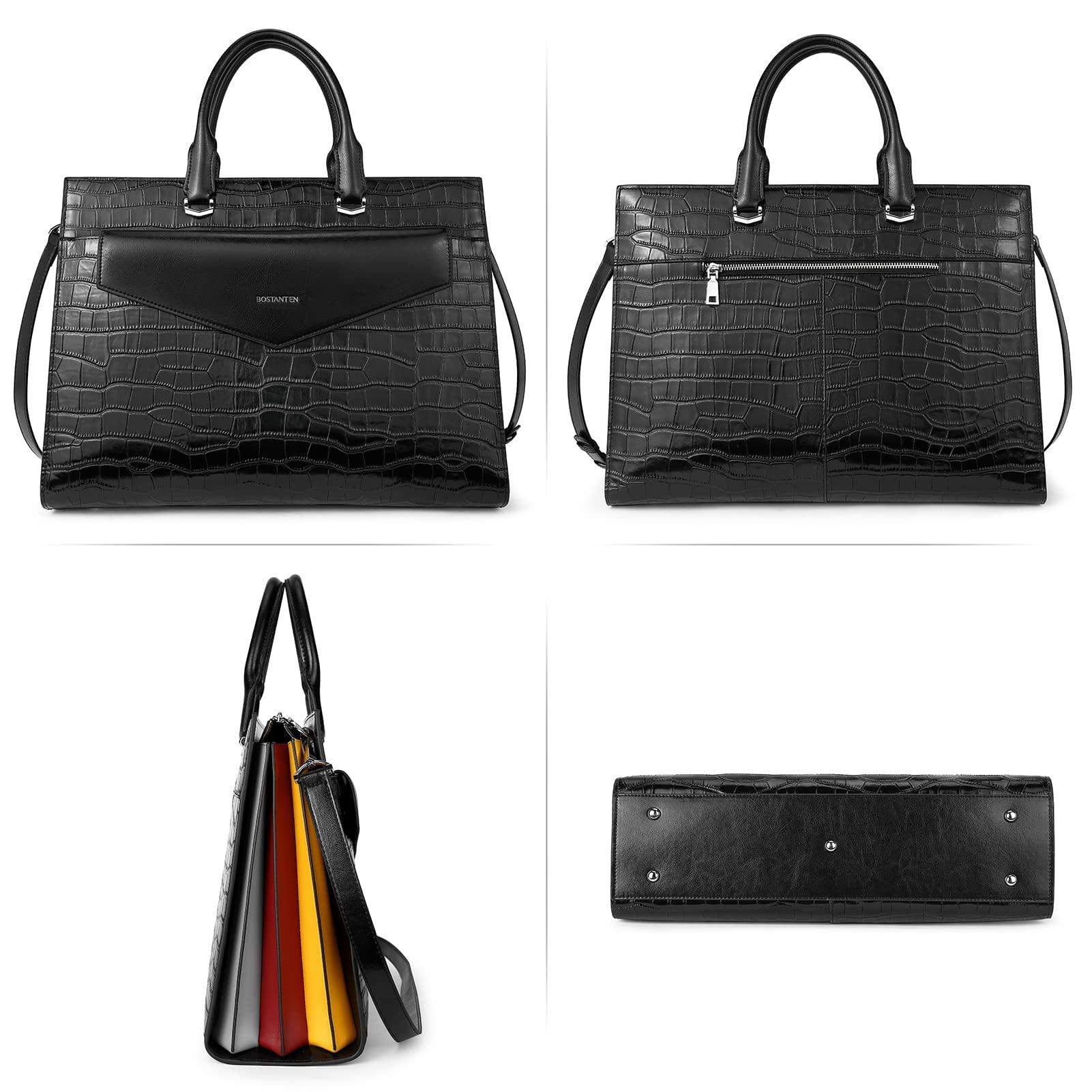 BOSTANTEN BOSTANTEN Laptop Briefcase for Women 15.6 Inch Tote Bag Genuine Leather Handbag Crocodile Pattern Work Bussiness Bag