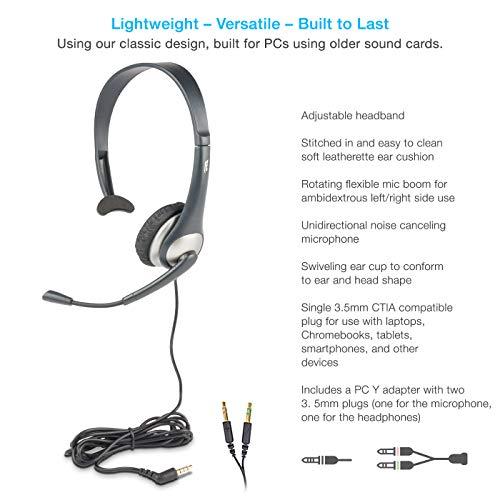 Cyber Acoustics Cyber Acoustics Mono Headset, headphone with microphone, great for K12 School Classroom and Education (AC-104),Gray