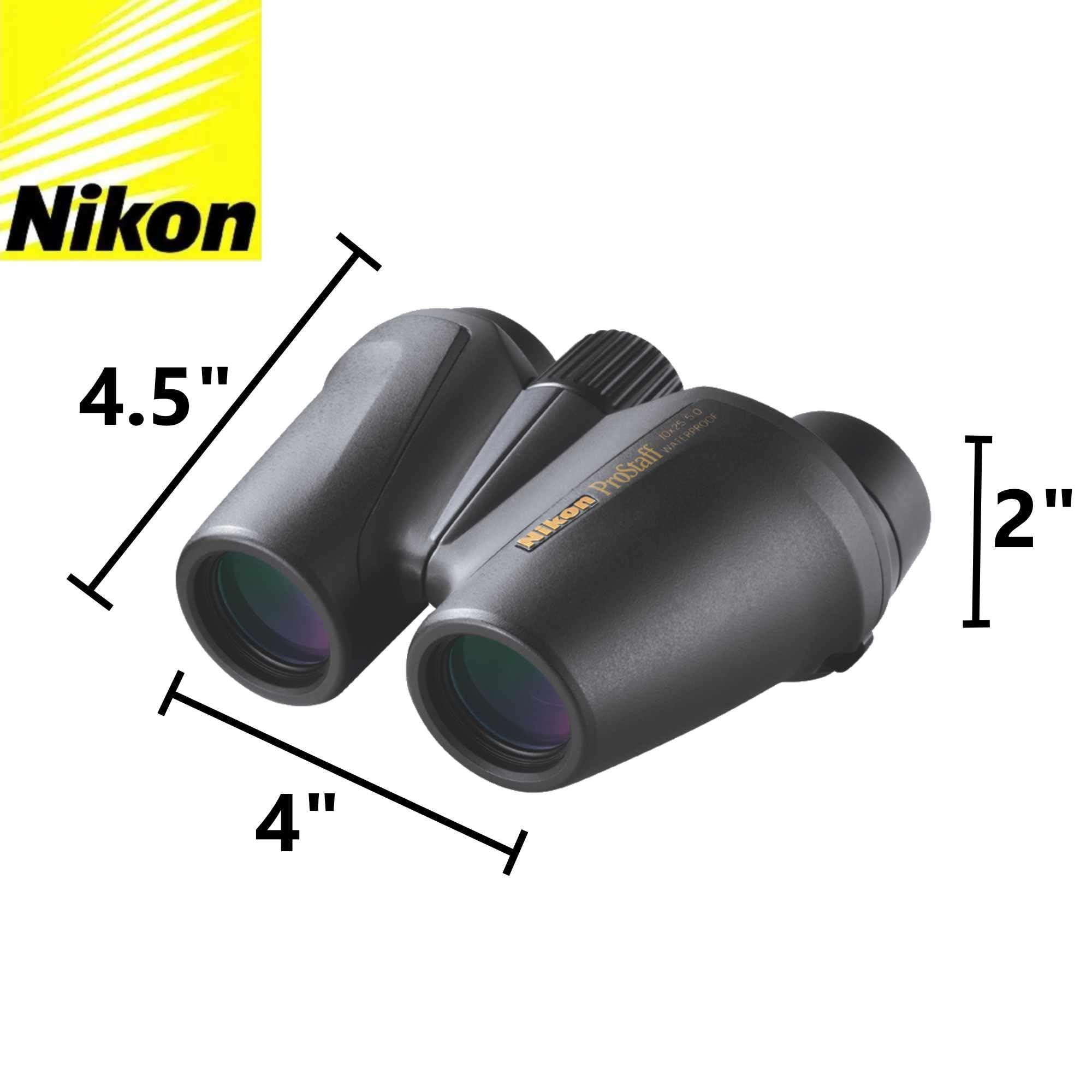 Nikon Nikon PROSTAFF 10x25 (7485) Black Binoculars Bundle with Lens Pen and Cleaning Cloth, Compact Binoculars for Adults for Hunting, Bird Watching, and Hiking Essentials, Waterproof All-Terrain