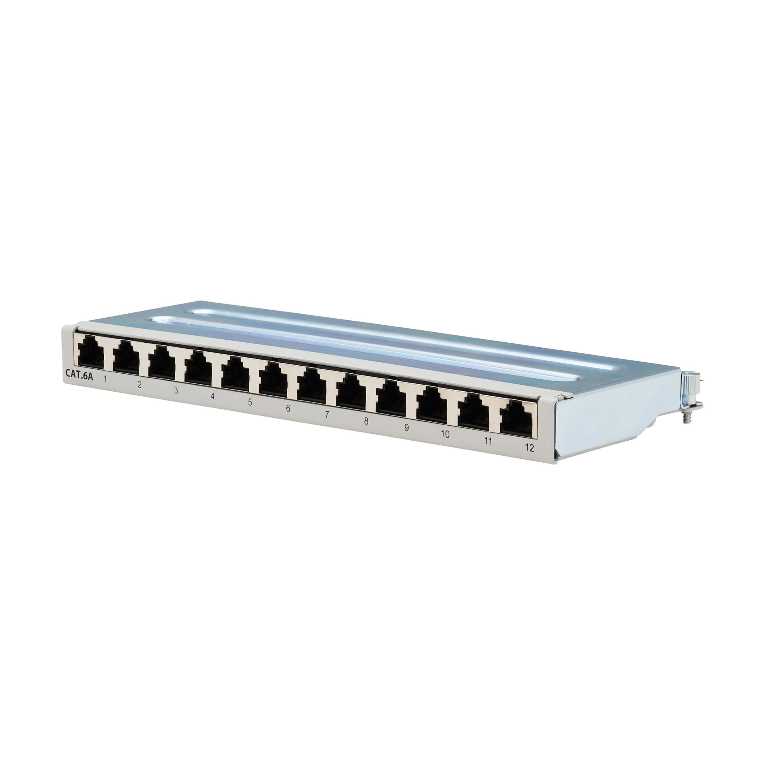 Tripp Lite Tripp Lite 12 Port Cat6a STP Patch Panel for Wall Mount or DIN Rail, 10 Gbps, RJ45 to 110 Terminals, 568A/568B, EMI/RFI Shielding, Mounting Included, TAA Compliant, (N250-SH12-DIN6A)