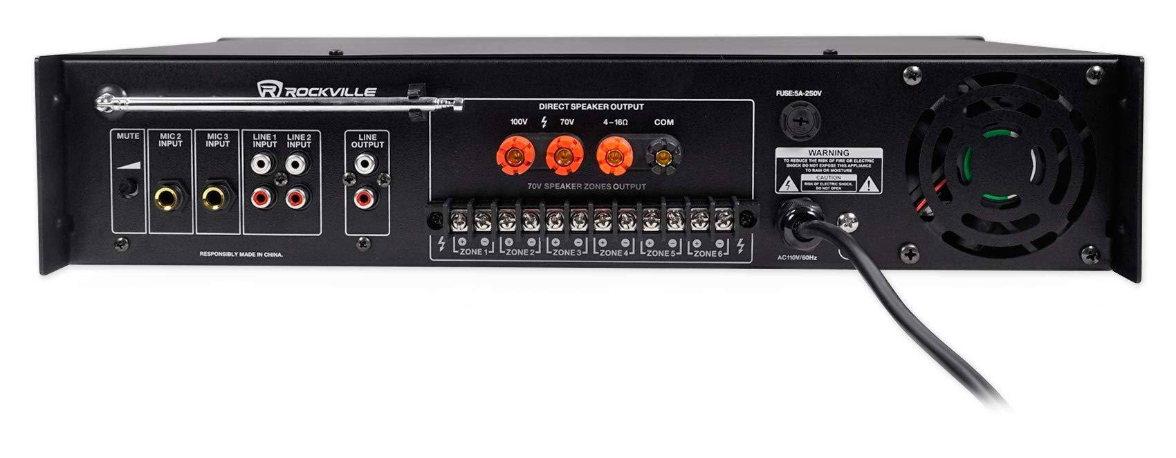 Rockville Rockville RCS180-6 180W 6 Zone 70v Commercial Amplifier with 3 x 1/4" Mic Inputs, Bluetooth, Multi-Room Audio, SD/USB Inputs, Perfect for Restaurants/Offices