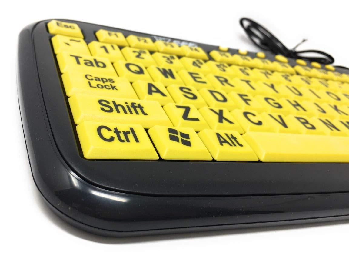 EZSee New and Improved: EZSee by DC - Large Print Computer Keyboard USB Wired (Yellow Keys with Black Jumbo Oversized Print Letters) for Visually Impaired Individuals, Low Vision, or Low Light for Seniors a