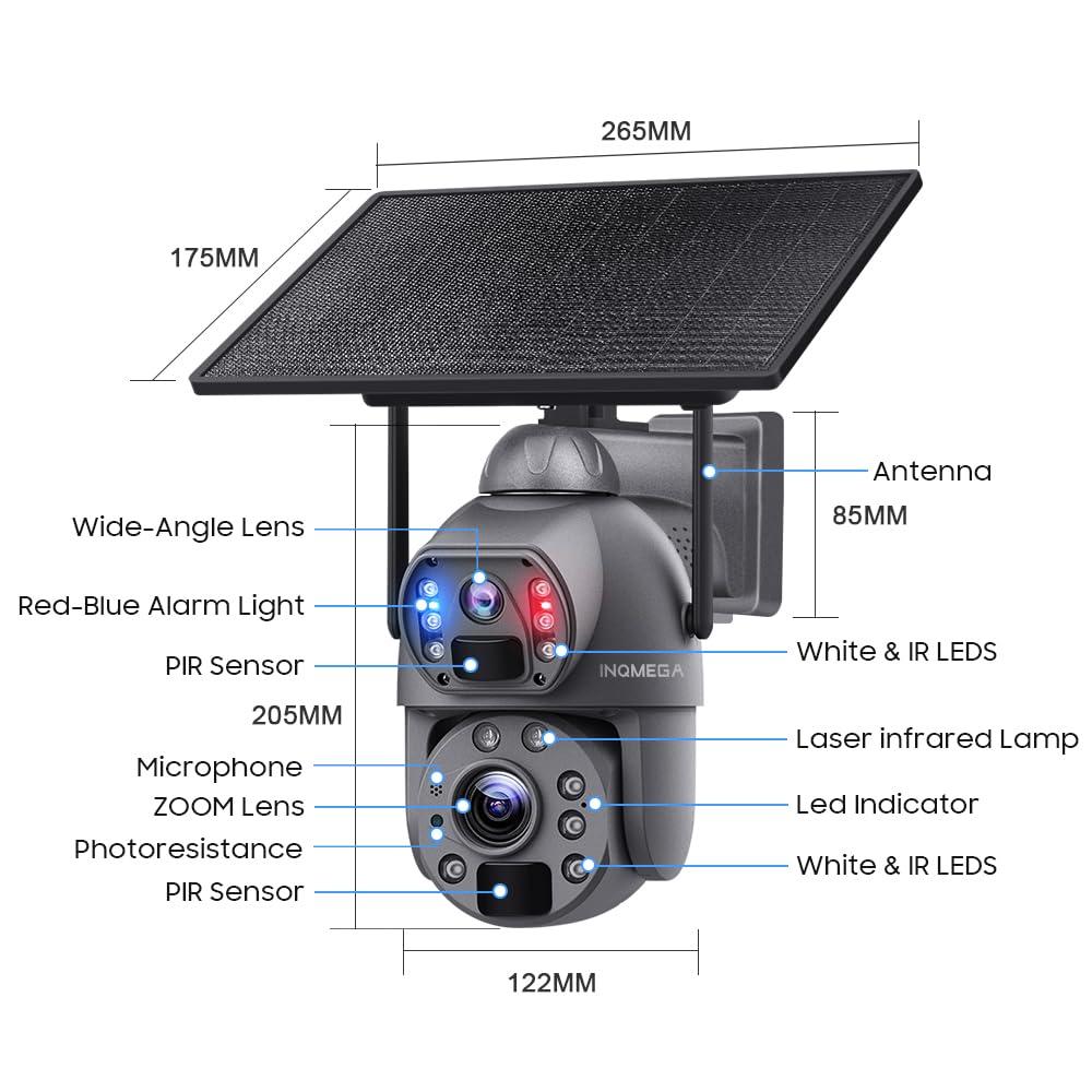 INQMEGA INQMEGA Metal 20X Optical Zoom 6MP Dual-Lens Security Solar Cameras, 4G Cellular 20000mA Battery Powered Camera with 10W Solar Panel, PIR Motion Detection, Color Night Vision, Include 4G Card