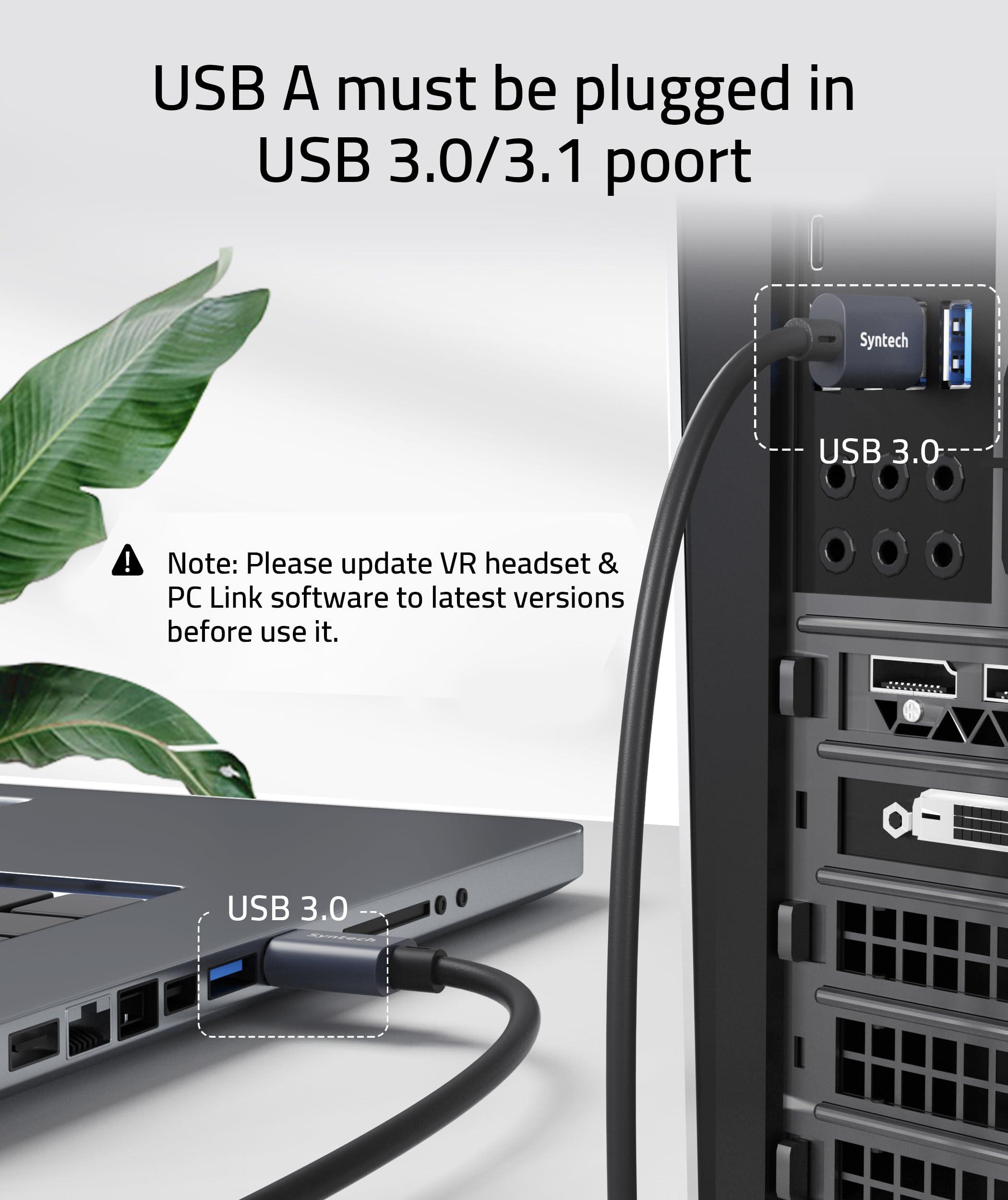 Syntech Syntech Link Cable 33 FT with Signal Booster Compatible with Meta/Oculus Quest 3, Quest2/Pro/Pico4 Accessories and PC/SteamVR, High Speed Data Transfer, USB 3.0 to USB C Cable for VR Headset, Black