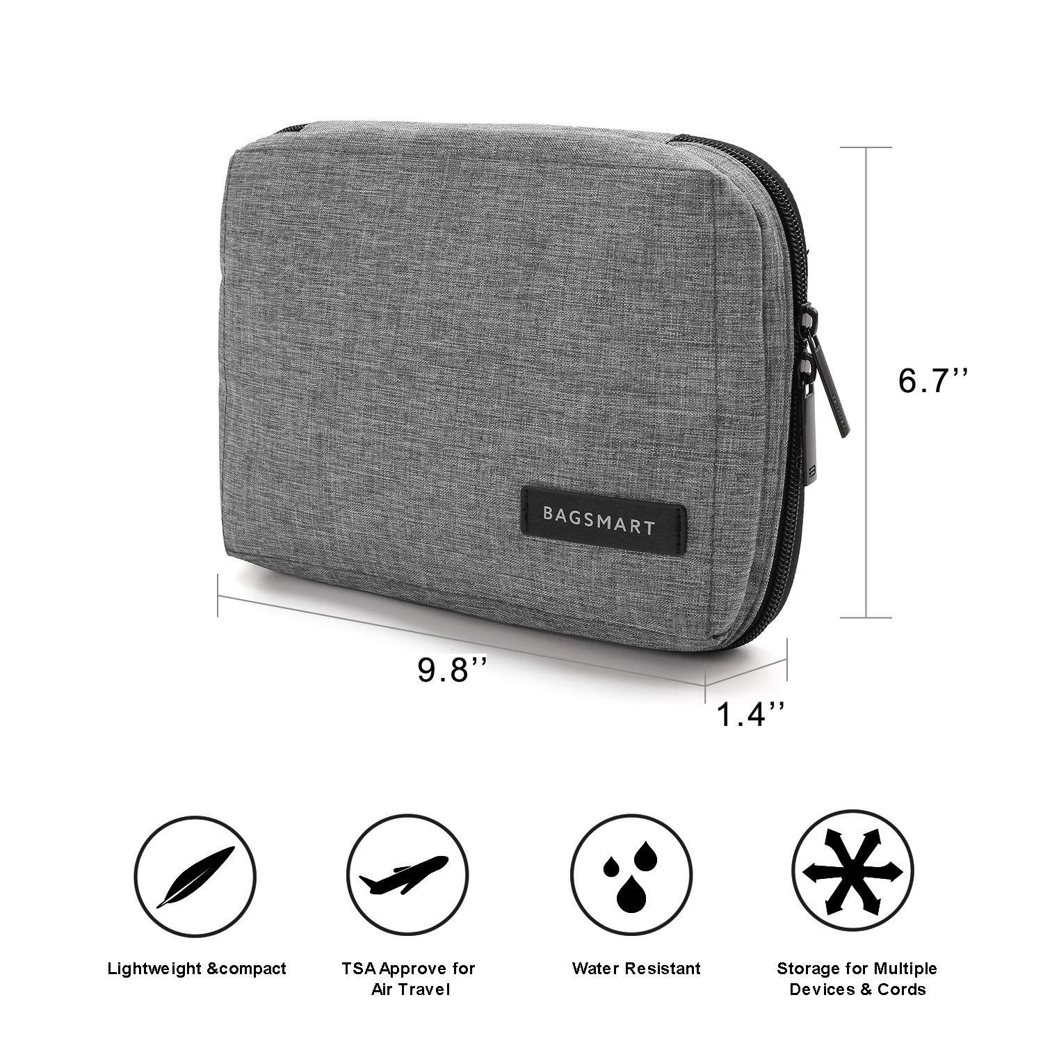 BAGSMART BAGSMART Electronics Organizer Travel Case, Small Travel Cord Organizer Bag for Travel Essentials, Travel Tech Organizer as Travel Accessories for Men Women, Cable Organizer for Phone, SD Card, Grey