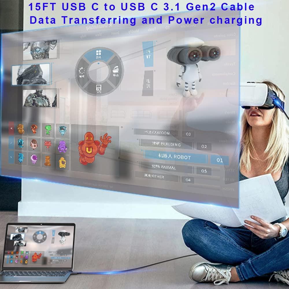 QCEs QCEs USB C 3.1 Gen 2 Cable 15Ft, USB C to C Cable 100W PD Charging 4K Video, 5Gbps Data for Thunderbolt 3/4 Port Compatible with MacBook Pro/Air, Mac Mini, iPhone 15, Galaxy S23, Quest 2