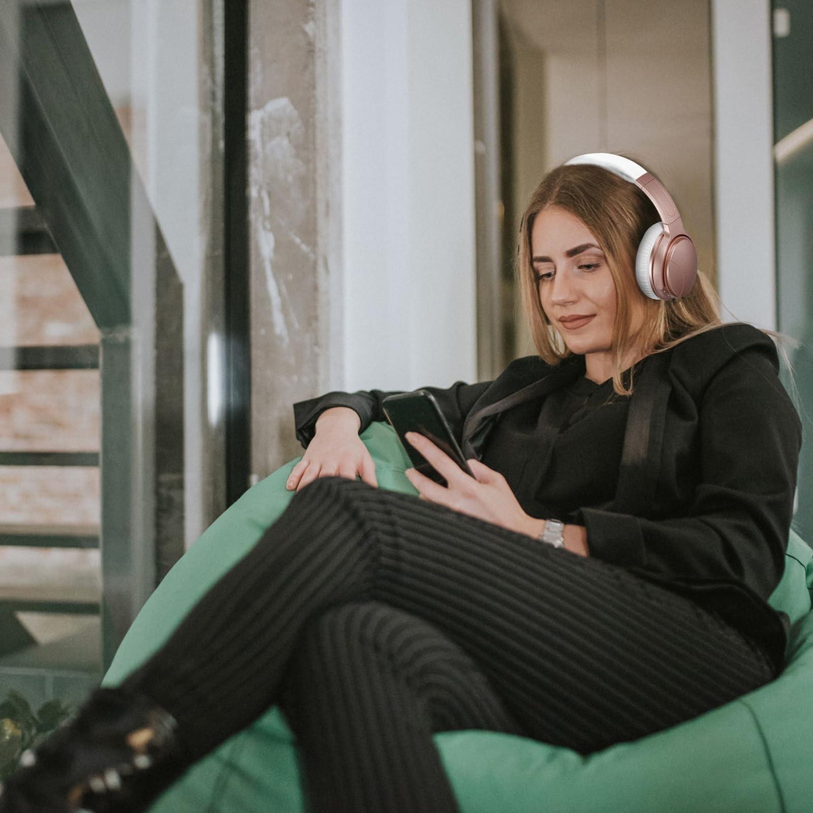 iLive iLive Active Noise Cancellation Bluetooth Headphones, Adjustable Headband, Includes 3.5mm Audio Cable, Rose Gold (IAHN40RGD)