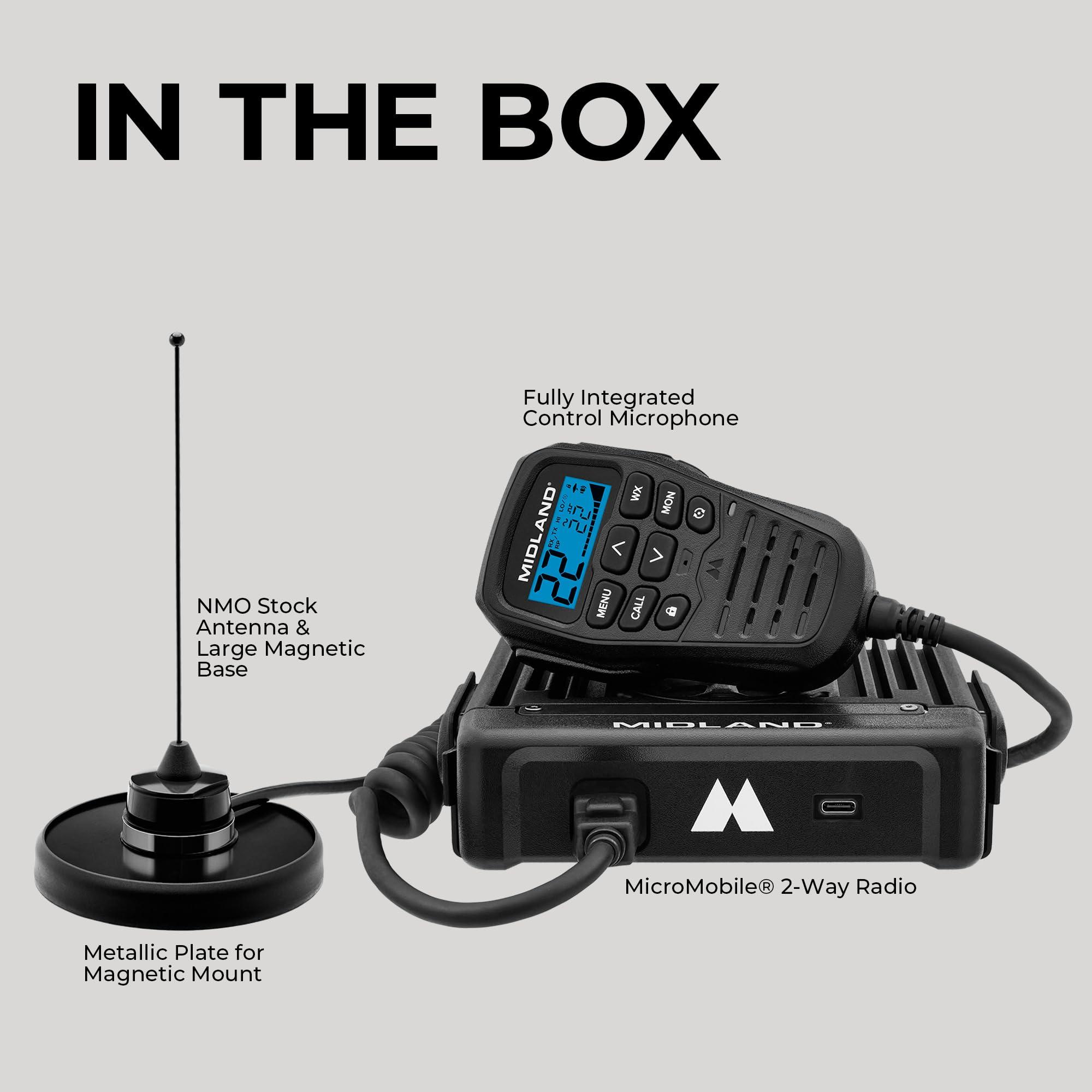 Midland Midland - MXT575 MicroMobile - 50 Watt GMRS Radio - Two-Way Radio - NOAA Weather Scan & Alert - 15 High Power GMRS Channels - Fully Integrated Control Mic