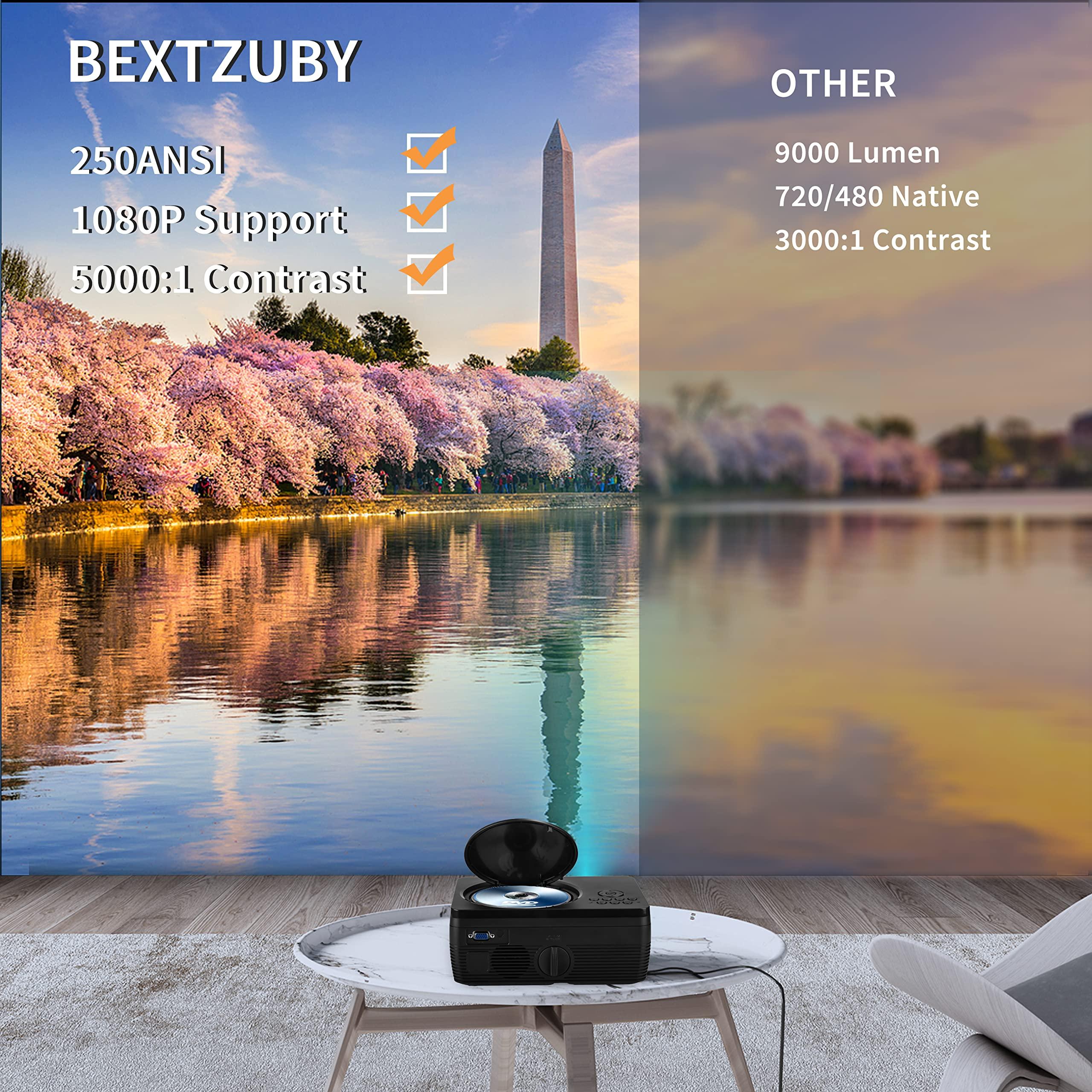 AcmyslaT DVD Projector Portable Built in DVD Player HD 1080P Supported Movie Projector for Outdoor Use Compatible with HDMI, USB, AV, TF, VGA, TV Stick