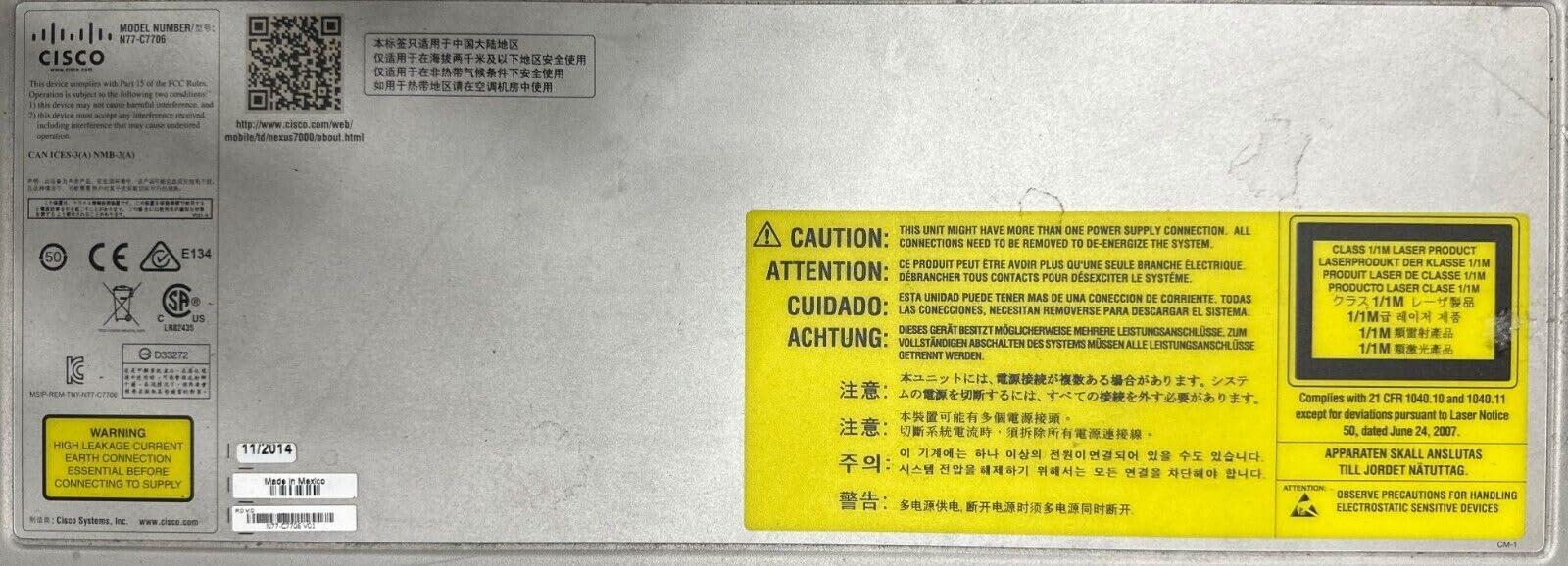 Cisco Cisco Nexus N77-C7706-B23S2E-R 7706 Bundle (Chassis, 2xSUP2E, 3xFAB2),No PS (Renewed)