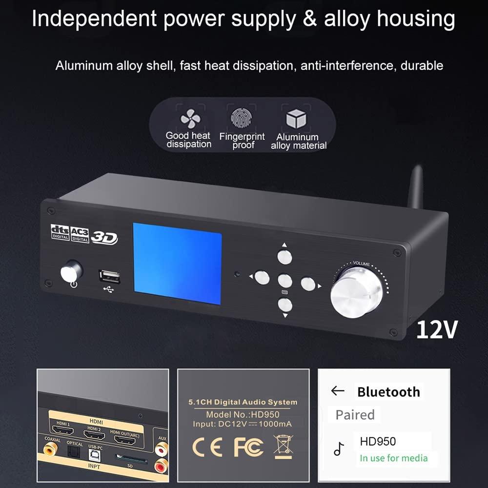Braveking1 5.1CH Surround Sound Decoder Separator Converter for DTS AC3, 4K 60Hz HDMI 2 in 1 Out, HDCP 2.2 HDR, Digital Analog Audio Video System 192Khz/24Bit, with Bluetooth 5.0 Receiver