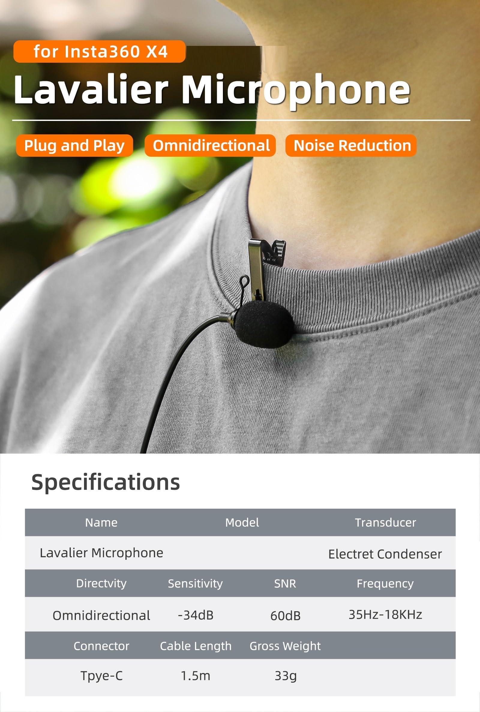 BTG BTG Lavalier Mic Microphone for Insta360 X4 Accessories Microphone Mic