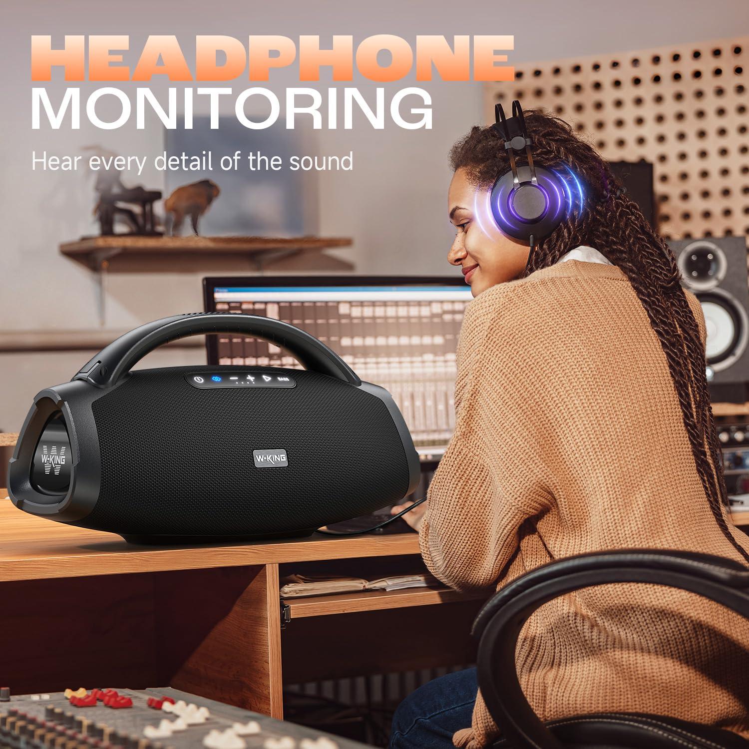 W-KING W-KING 300W Peak Large Bluetooth Speaker Loud, Massive Bass Boombox, IPX7 Waterproof Party Portable Speaker with Subwoofer 7.5\"/EQ APP/5-Drives/BT 5.4/Fast Charge/MIC-GTR in, Outdoor Wireless Speakers