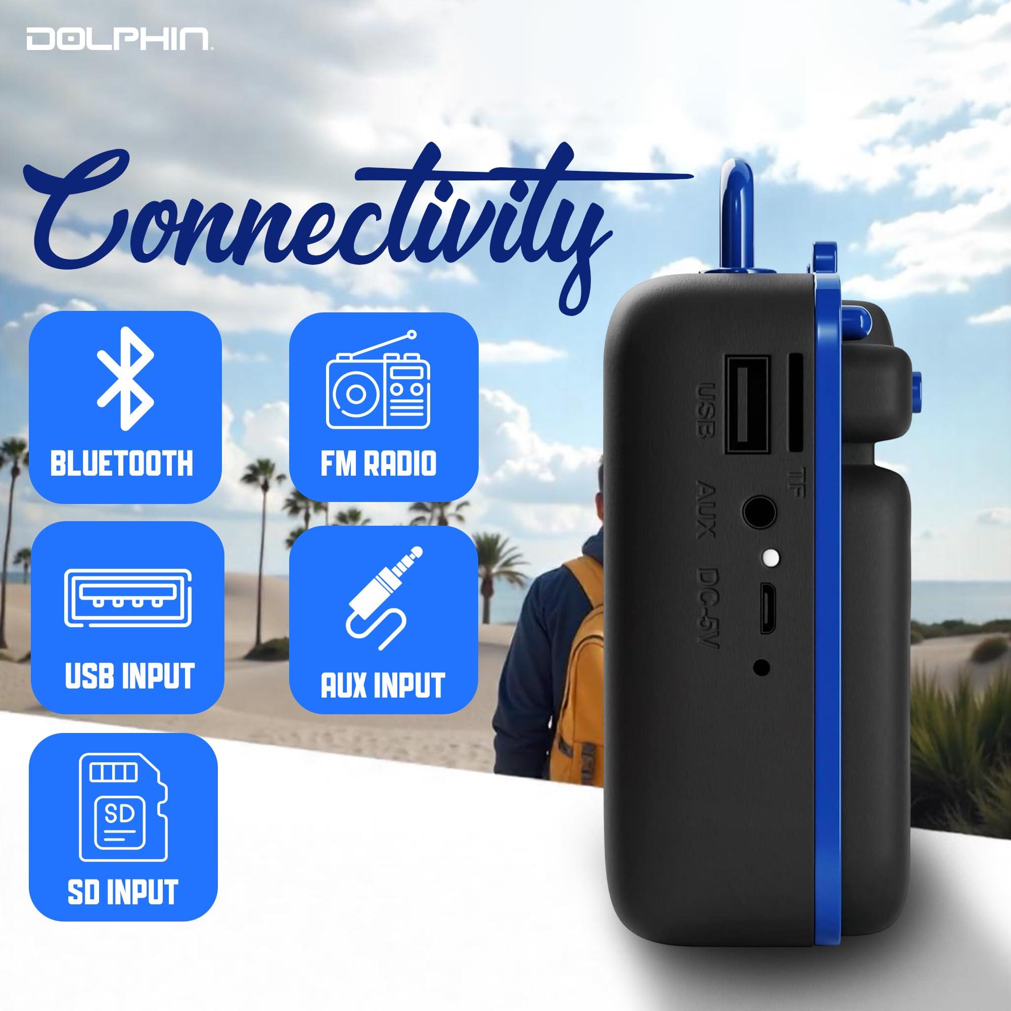 Dolphin Dolphin Retrobox Mini RTX-10 - Bluetooth Speakers with FM Radio, USB Drive, Micro SD Card MP3 Player, 3.5mm Aux Jack - Rechargeable Music Device, Up to 12 Hours Play Time, 2\" Full Range Woofer - Blue