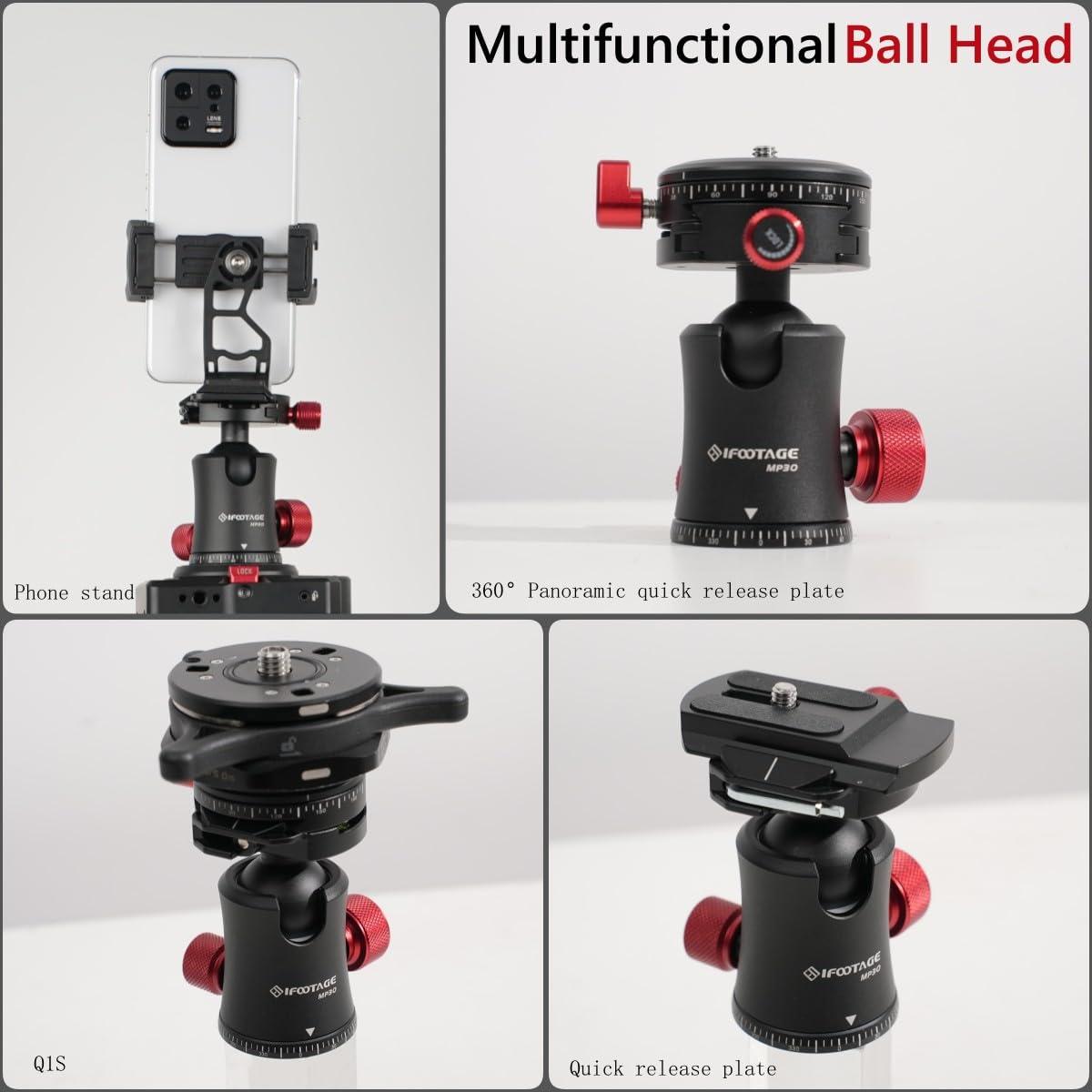 IFOOTAGE IFOOTAGE Komodo MP30 Ball Head,Metal 360 Rotating Ball Head with Panoramic Quick Release Plate, Compatible with Digital SLR Cameras, Mirrorless Cameras and Digital Cameras Load 22lbs