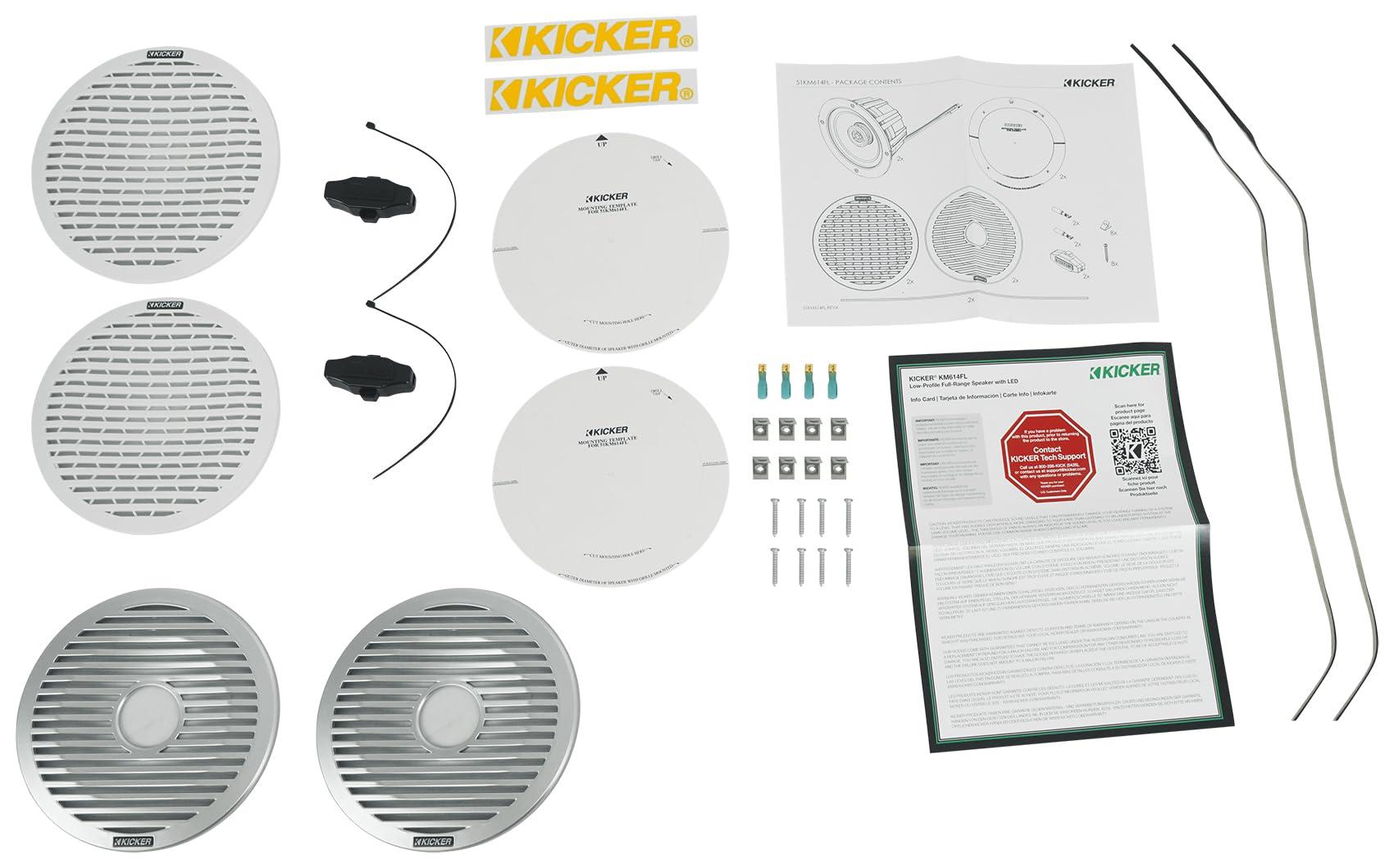 Audiosavings Audiosavings Bundle: (4) Kicker 51KM614FL 6.5" Thin Mount 60w Marine Boat Speakers w/RGB LED KM614FL (4 Items)