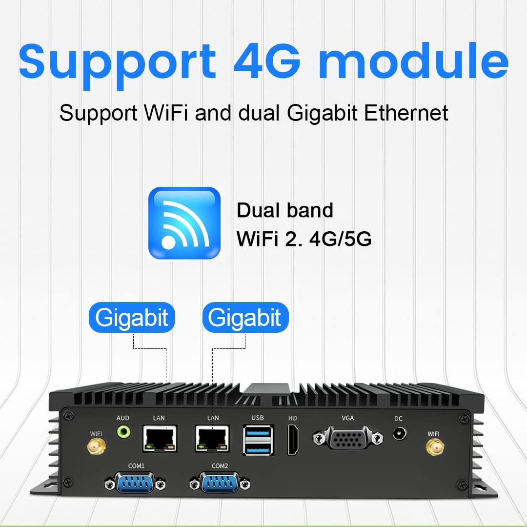 Kinupute Kinupute Fanless Mini PC, Industrial Desktop Computer Core i7-5500U 2.4-3.0GHz, Windows 10 Pro, 16GB RAM, 512GB SSD, 2xNICs, 2xCOM RS232, 4xUSB 3.0, HDMI/VGA Ports, Support Auto Power On