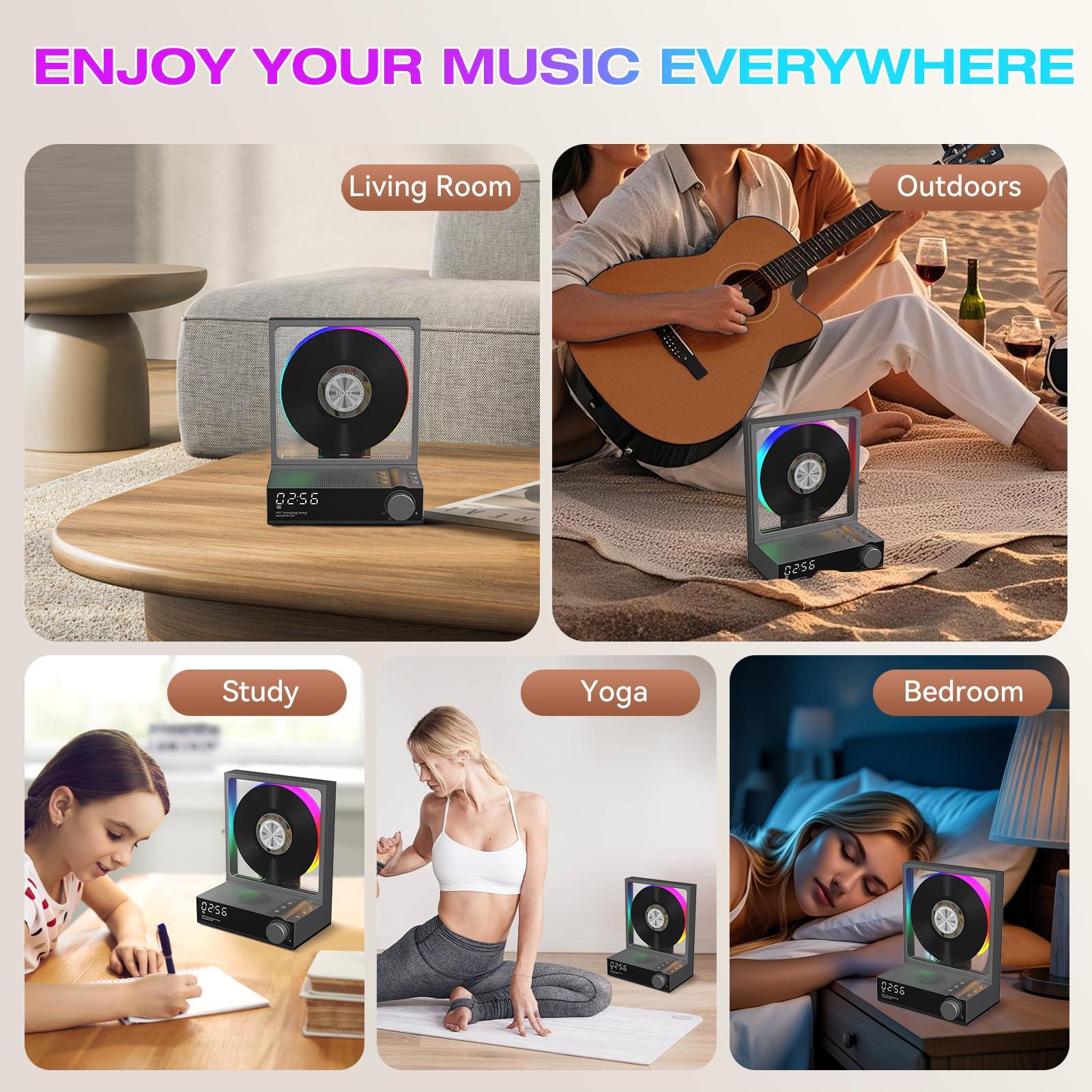 bodymaster HOTT CD Player Portable with RGB Lights Bluetooth 5.3 Desktop CD Player,Portable CD Player with HiFi Speakers, Supports TF Card, Transcription, LED Screen, Timer (Grey)