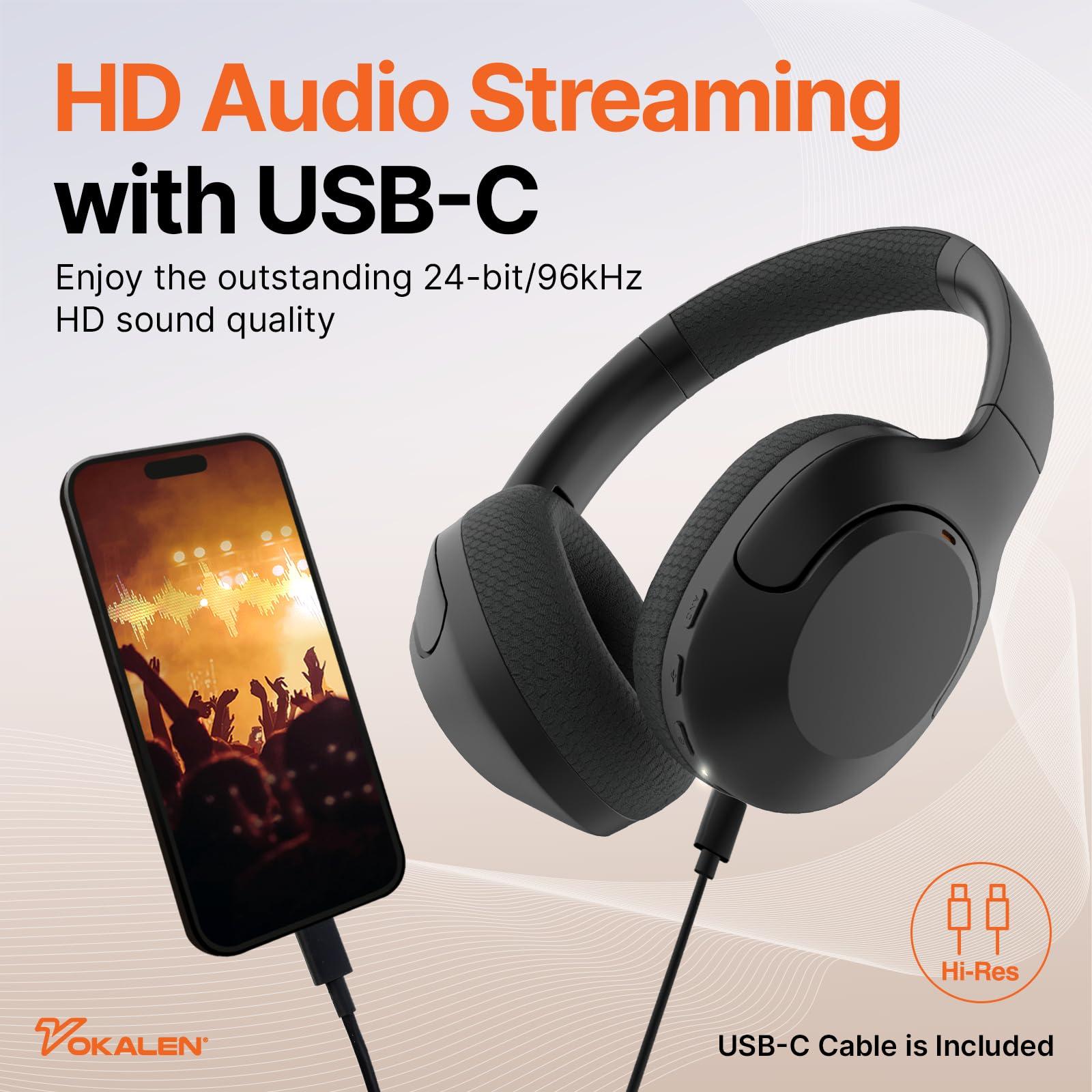 VOKALEN VOKALEN Hyper Pro Adaptive Active Noise Cancelling Headphones, Wireless Bluetooth Over Ear Headphones with mic, 60H Playtime, Comfort Mesh Ear Cushions, Deep Bass Hi-Res Audio, Custom EQ (Black)