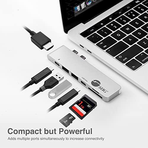 SIIG SIIG Thunderbolt 3, Aluminum USB Type C Hub with 4K @30Hz HDMI, SD/Micro SD Card Reader, 2 USB 3.1 Gen 1 Ports, PD Port for 2016/2017 MacBook 13" & 15" - Silver
