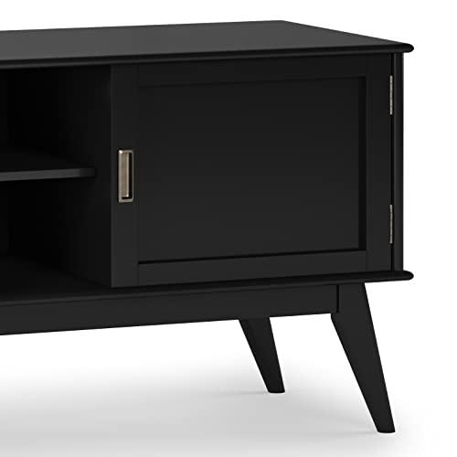 SIMPLIHOME SIMPLIHOME Draper SOLID HARDWOOD 60 Inch Wide Mid Century Modern Low TV Media Stand in Black for TVs up to 65 Inches, For the Living Room and Entertainment Center