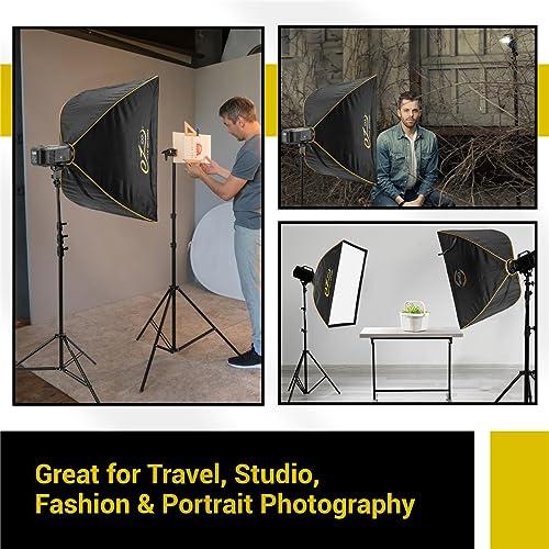 Glow Glow EZ Lock 24x36 Quick Strip Rectangular Bowens Mount Softbox Lighting Kit with External, Internal Diffusers, Deflector Disk and Eggcrate Grid, Folding Softbox for Photography Studio Lighting