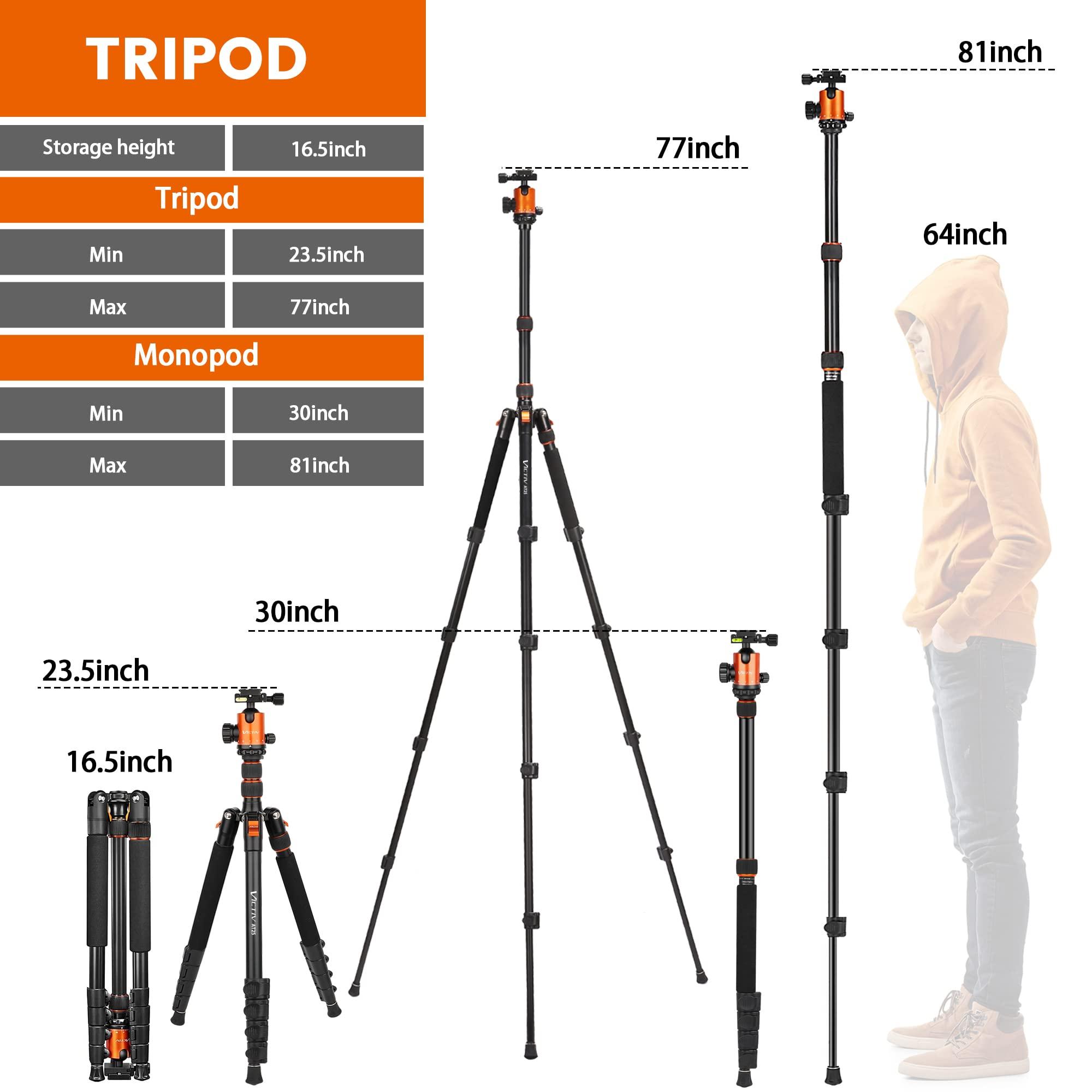 Victiv 82" Tall Camera Tripod Heavy Duty, Victiv Aluminum DSLR Tripod Monopod for Photography Travel, Professional Camera Stand for Spotting Scope Telescope Binocular